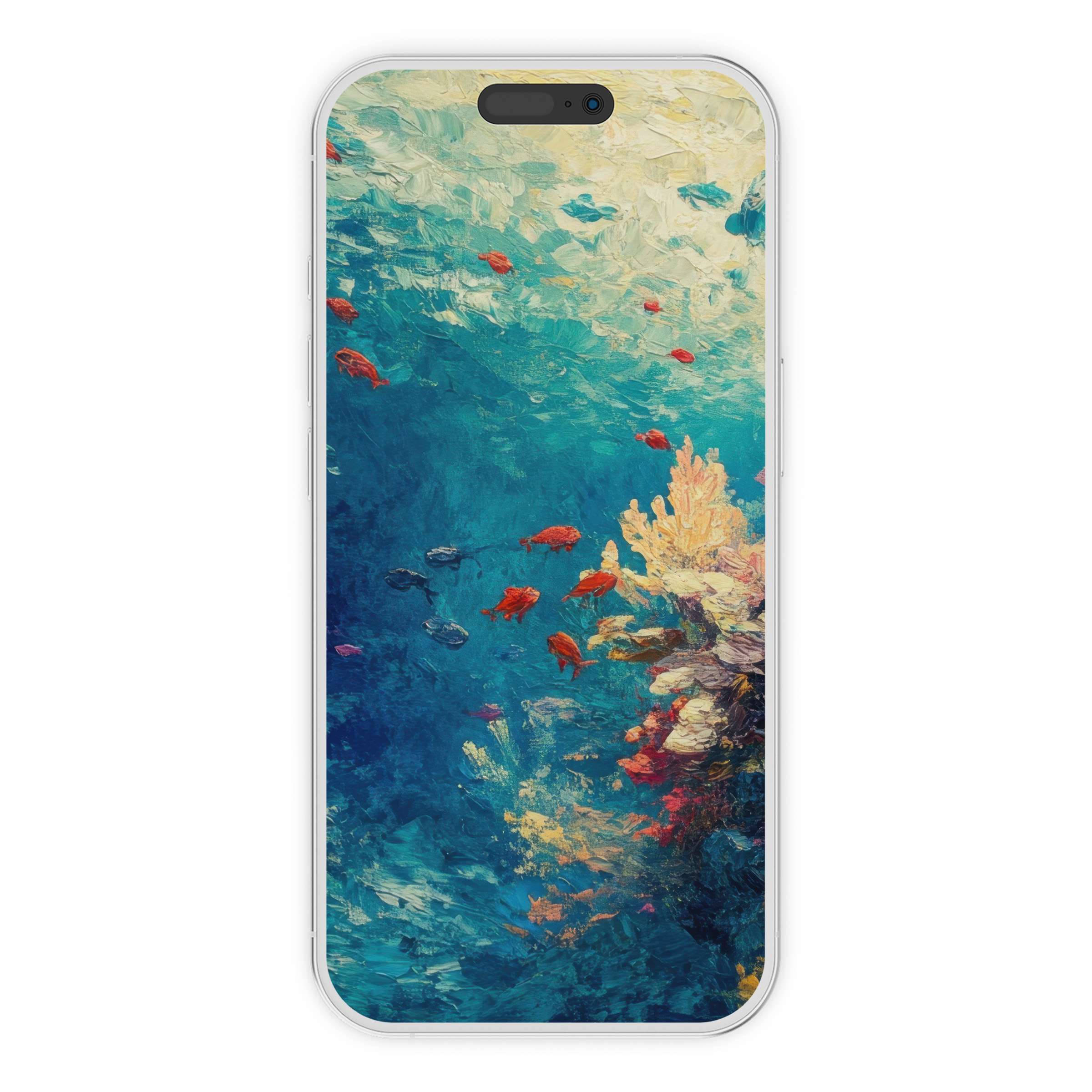 Elegant coastal iPhone wallpaper as a digital download features vibrant coral and fish in a serene, colorful underwater phone background suitable for any device