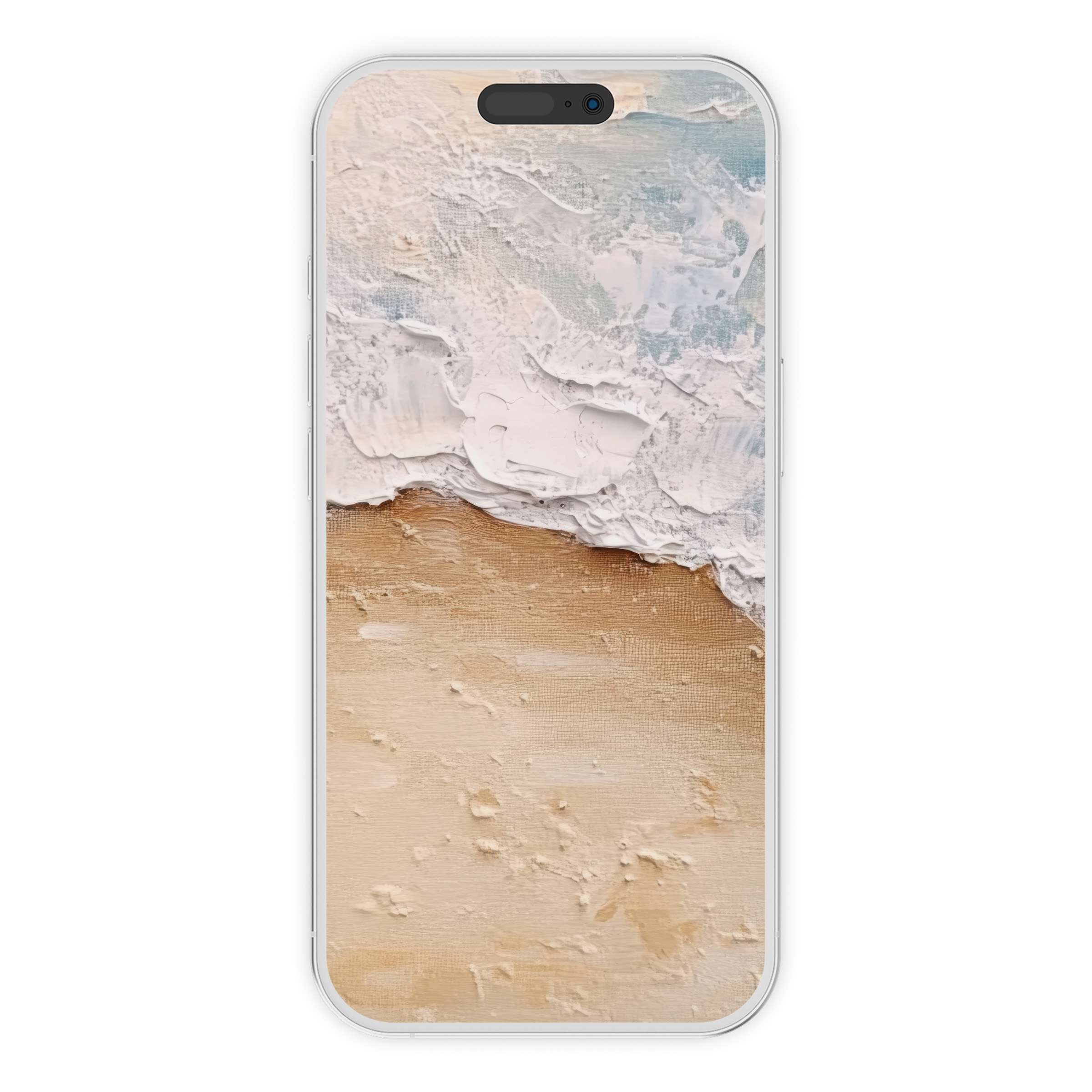 Serene coastal iPhone wallpaper featuring textured sandy hues and ocean waves for an inspiring digital download phone background