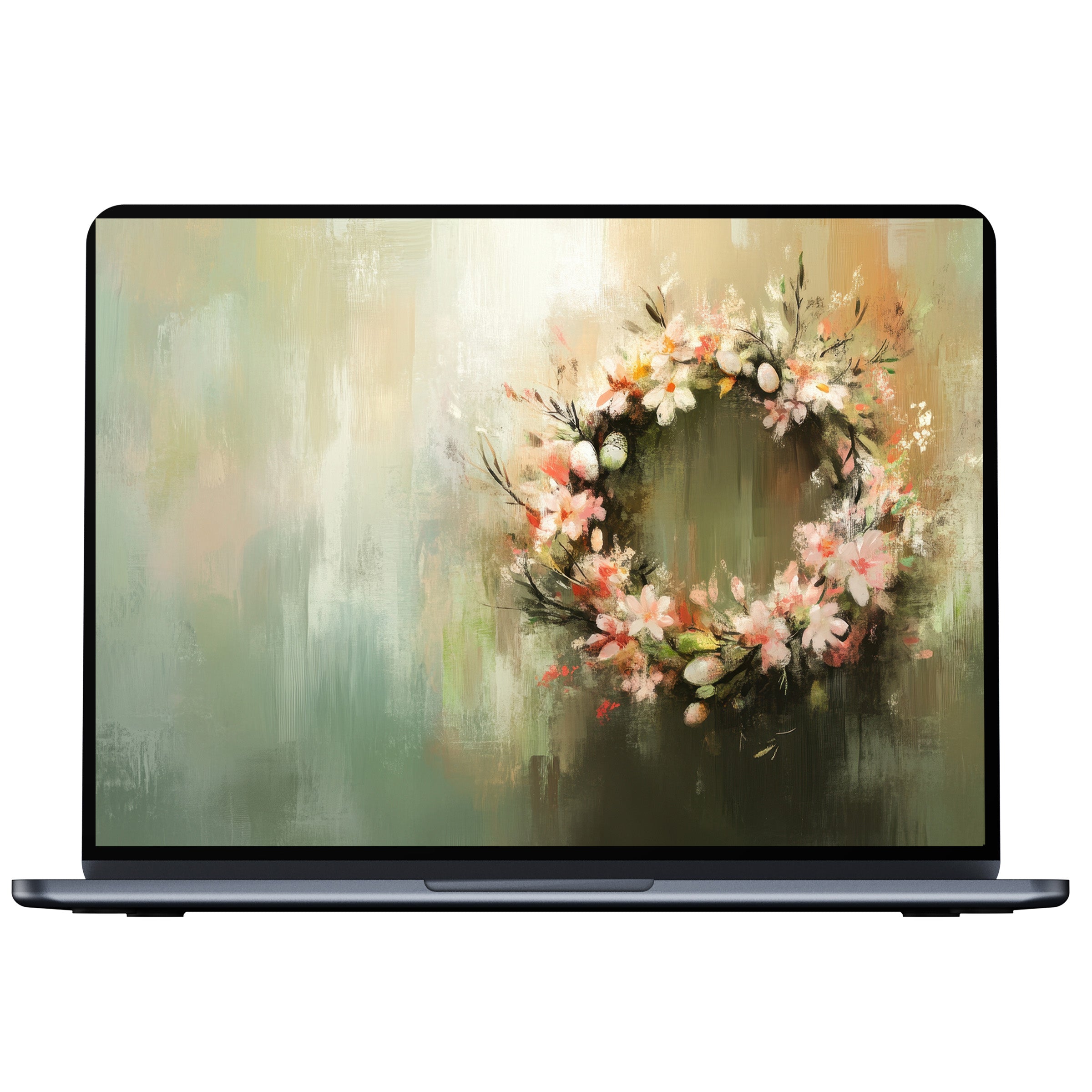 Easter desktop wallpaper with pastel wreath design evokes calm elegance ideal for PC and laptop digital download art