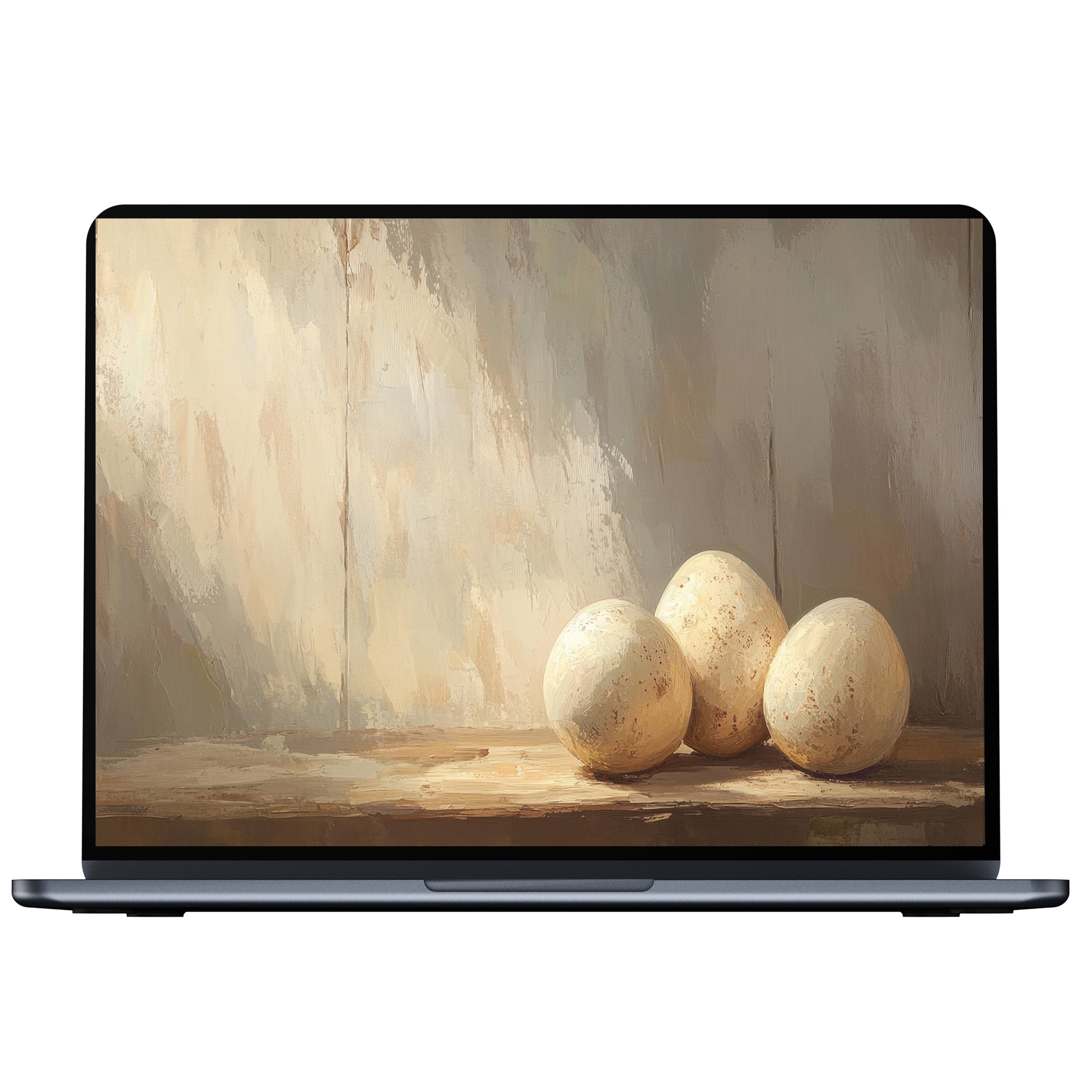 Easter desktop wallpaper digital download featuring elegant eggs with calming earthy tones perfect for PC or laptop screens