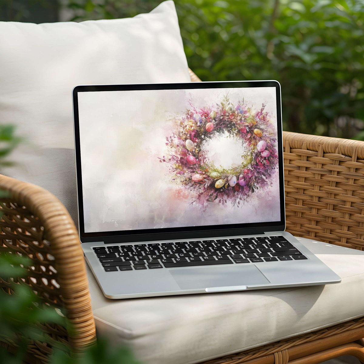 Elegant floral wreath digital art for desktop background on PC or Laptop brings instant download calmness and inspiration