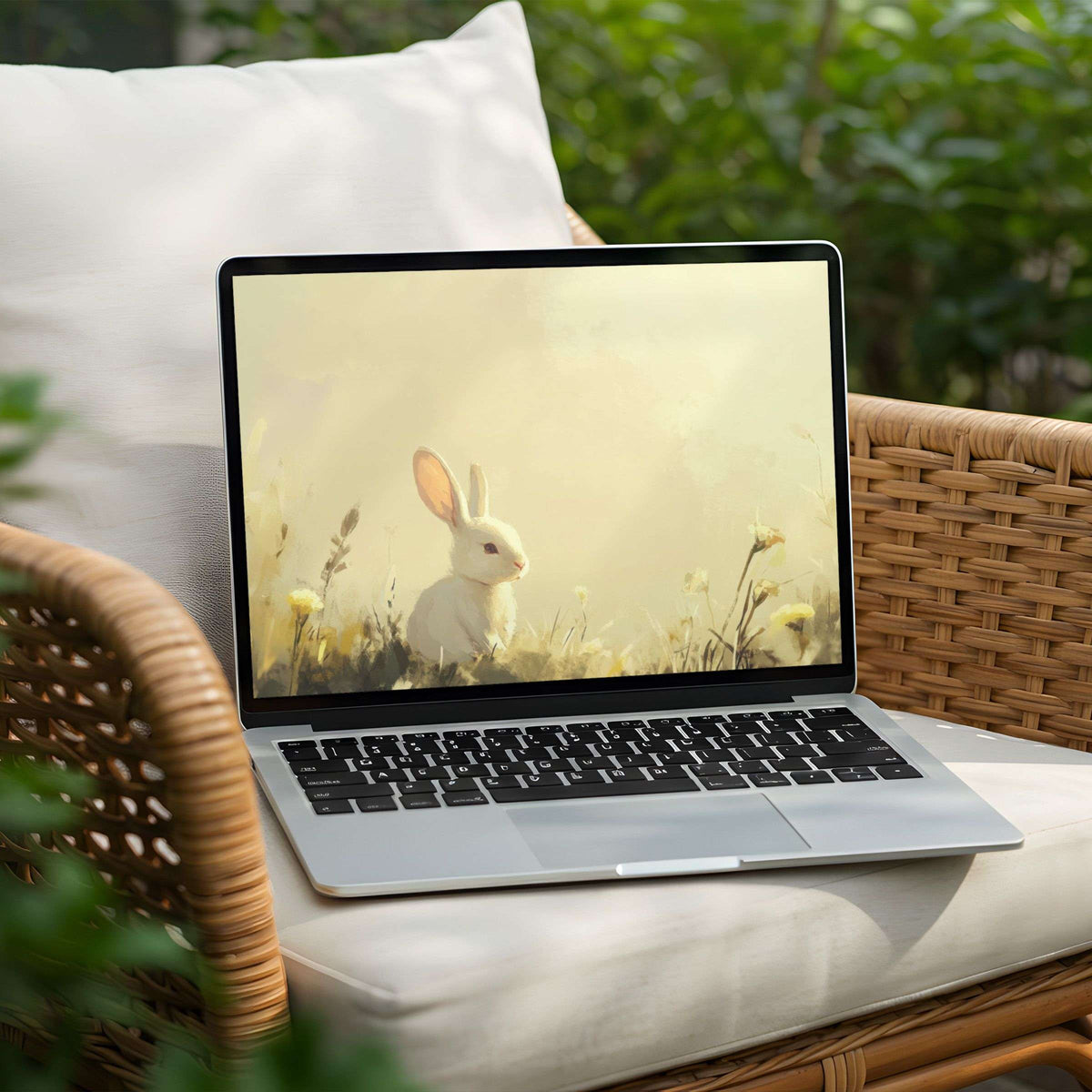 Calm and elegant desktop background with serene rabbit art for PC or Laptop instant download inspiring mindfulness and aesthetics