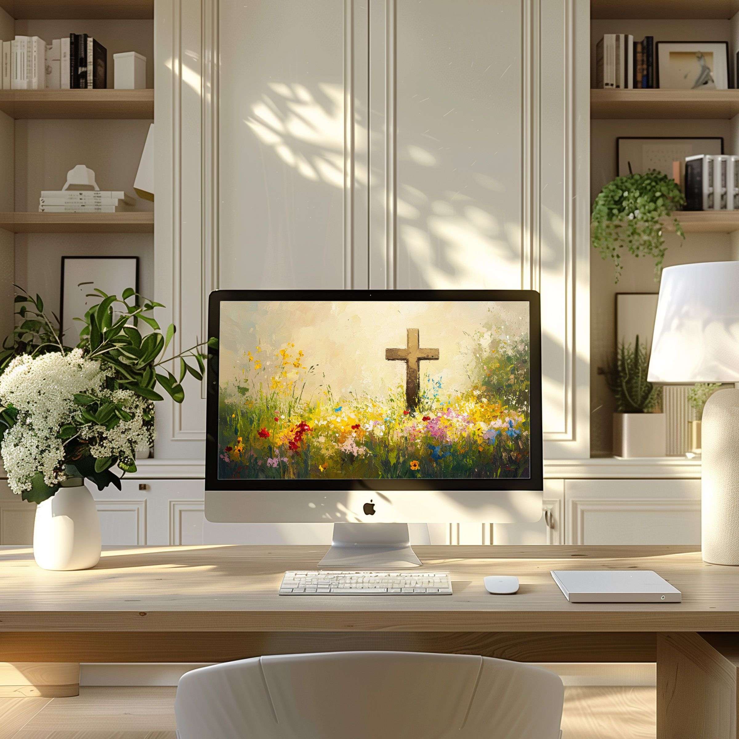 Elegant floral digital wallpaper for computer brings calm and inspiration to any modern PC or laptop, fitting ultrawide displays