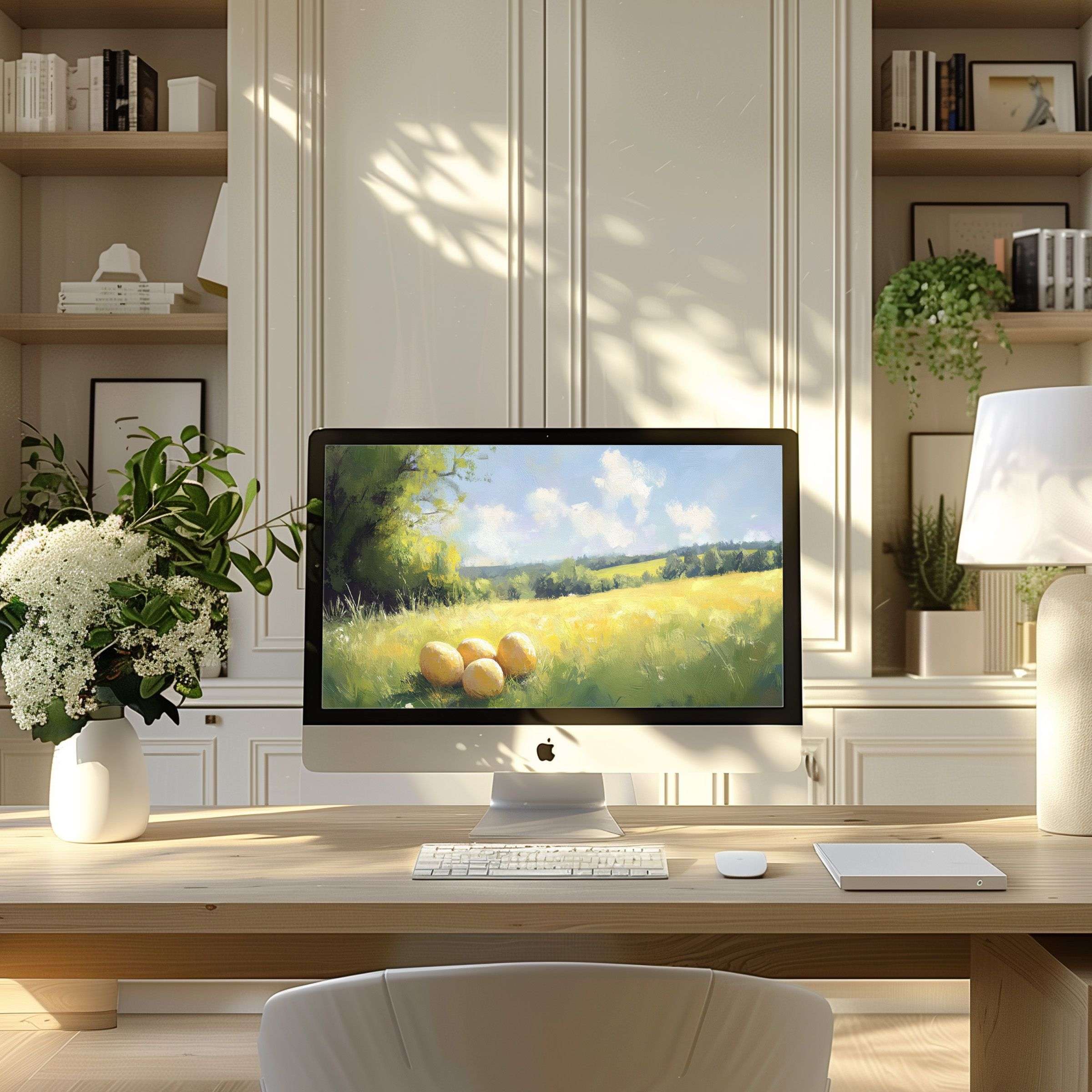 Elegant landscape wallpaper for computer brings calm to any modern home office setting, ideal for PC, laptop, digital download