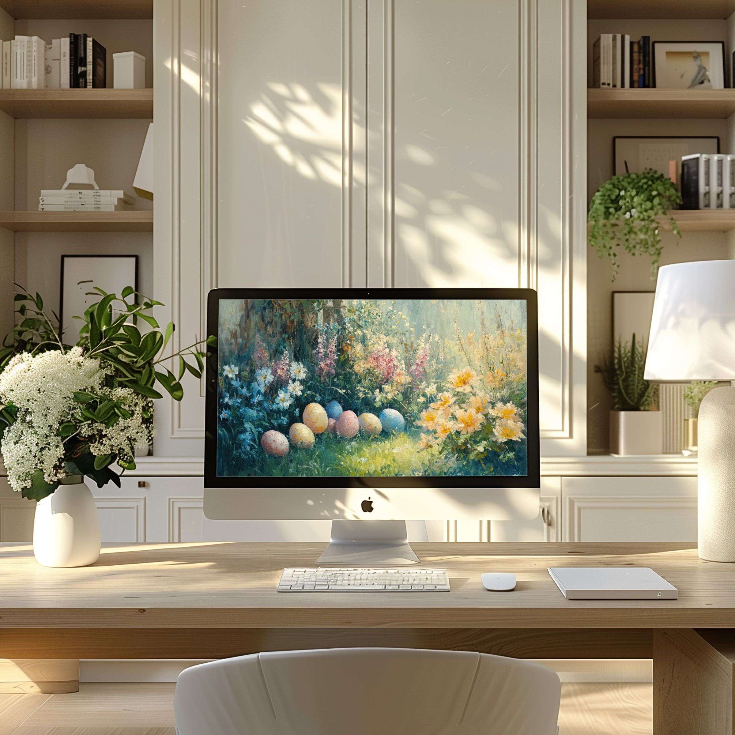 Elegant garden-themed wallpaper for computer, PC, and laptop brings tranquility and inspiration to your modern home office setup