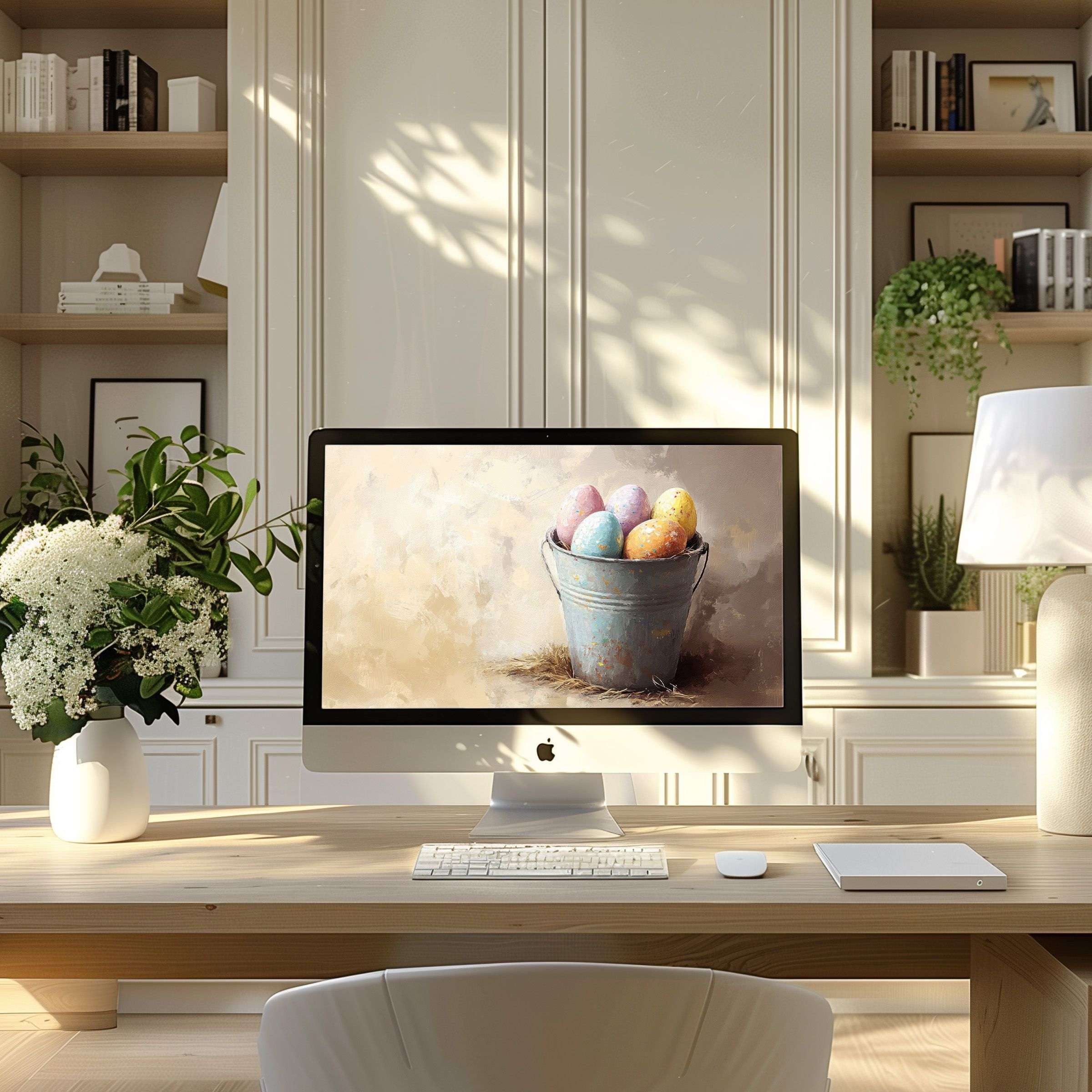 Elegant pastel bucket art creates a serene wallpaper for computer, enhancing any modern PC or laptop setup with calm inspiration