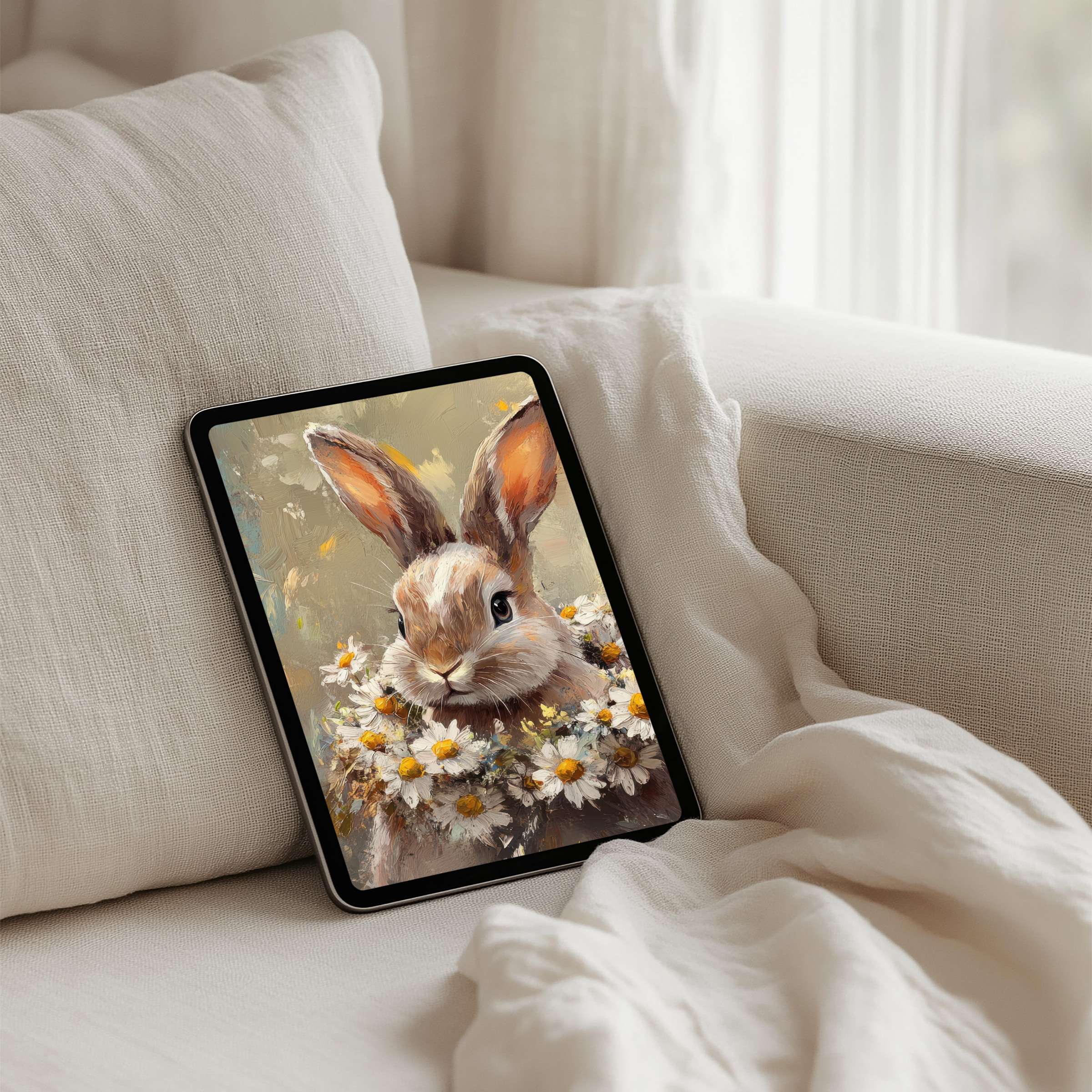 Charming bunny art iPad background for instant download evokes calm elegance on any tablet bringing inspiration and mindfulness