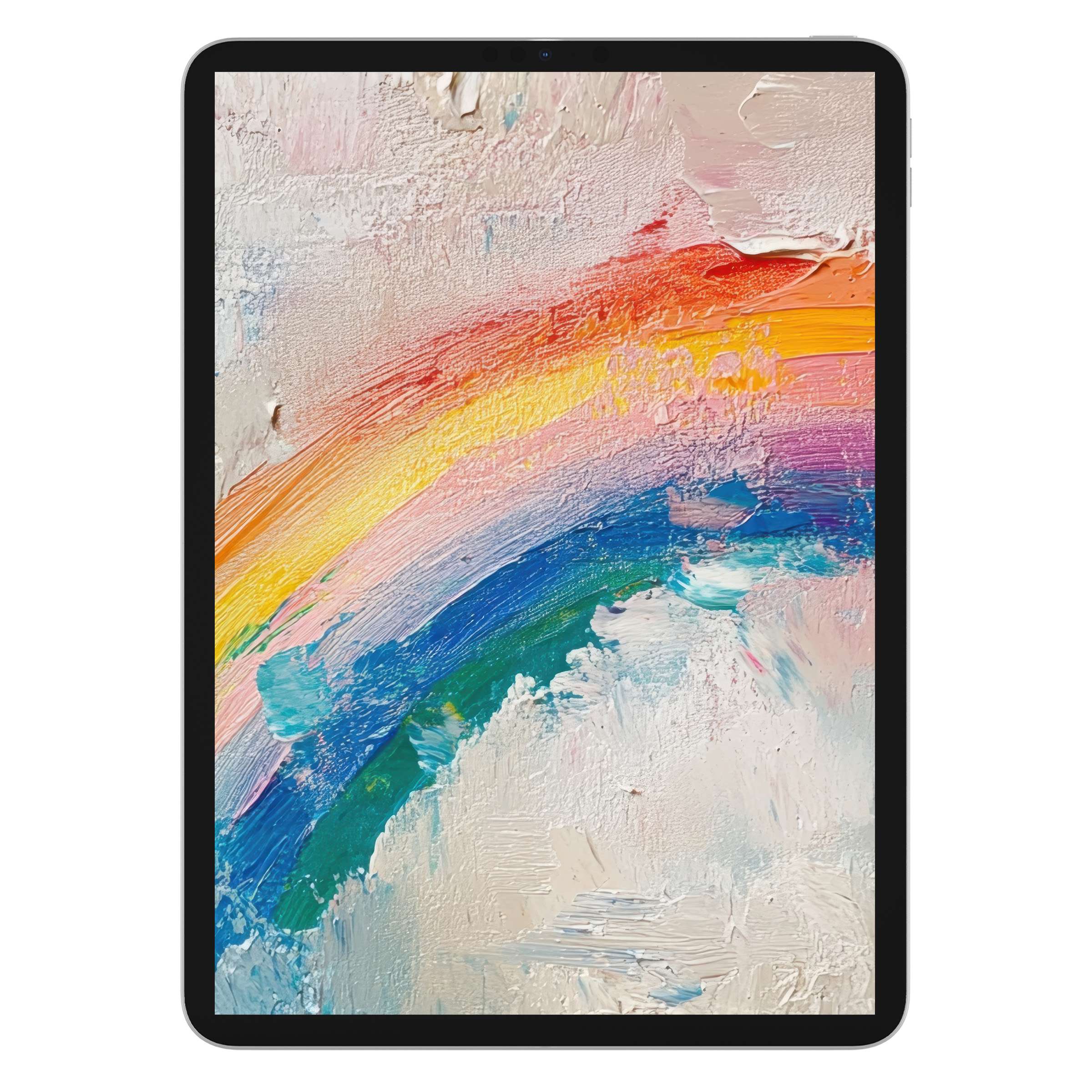 Vibrant easter iPad wallpaper with a textured rainbow painting as a digital download background for tablet screens, exuding tranquility