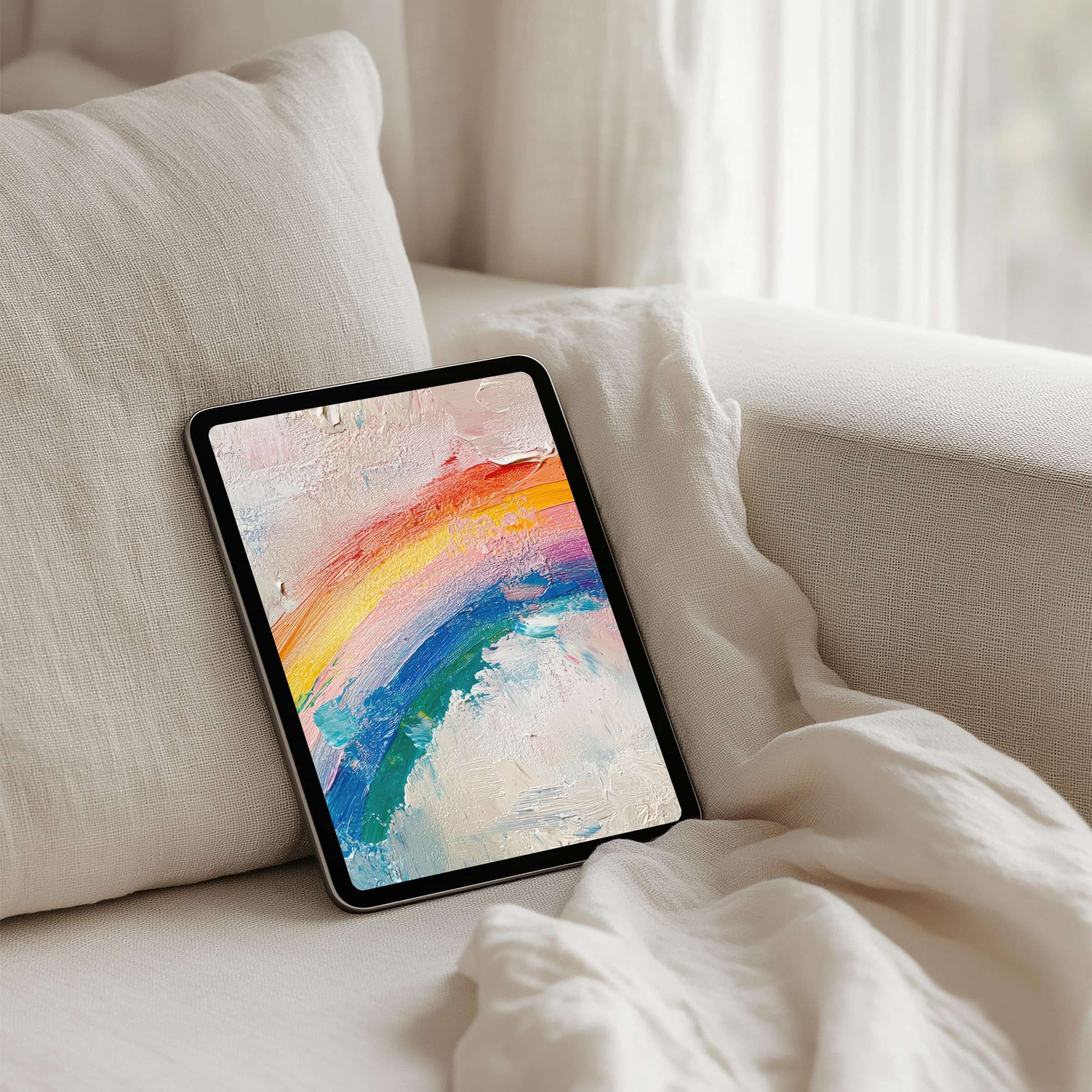 Elegant rainbow iPad background with textured brushstrokes evokes calm and inspiration perfect for tablet use available as instant download