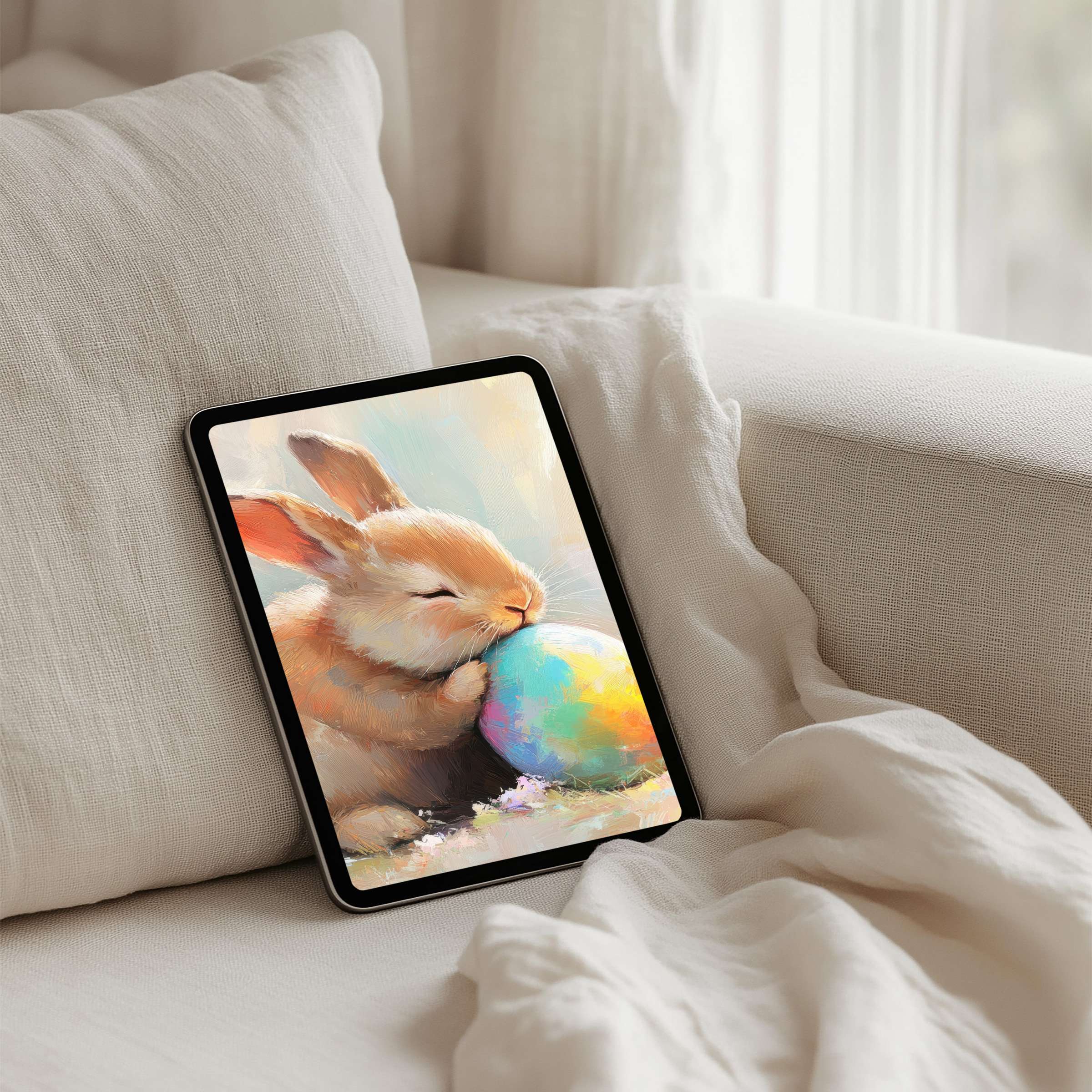 Cozy pastel bunny art enhances iPad background for serene inspiration instant download for any tablet Samsung or Android users