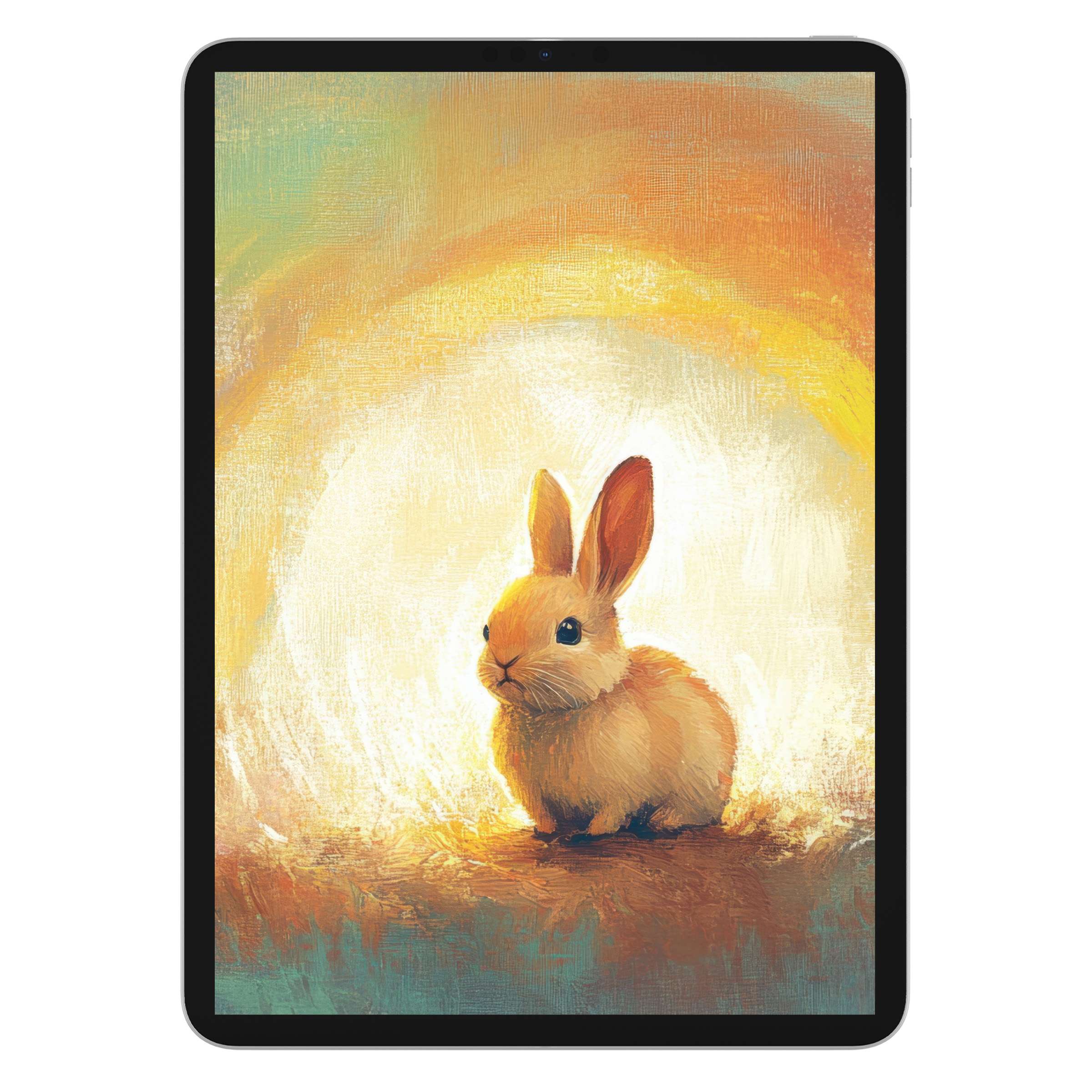 Softly painted golden bunny inspires tranquility in this easter iPad wallpaper, a digital download perfect for tablet background elegance
