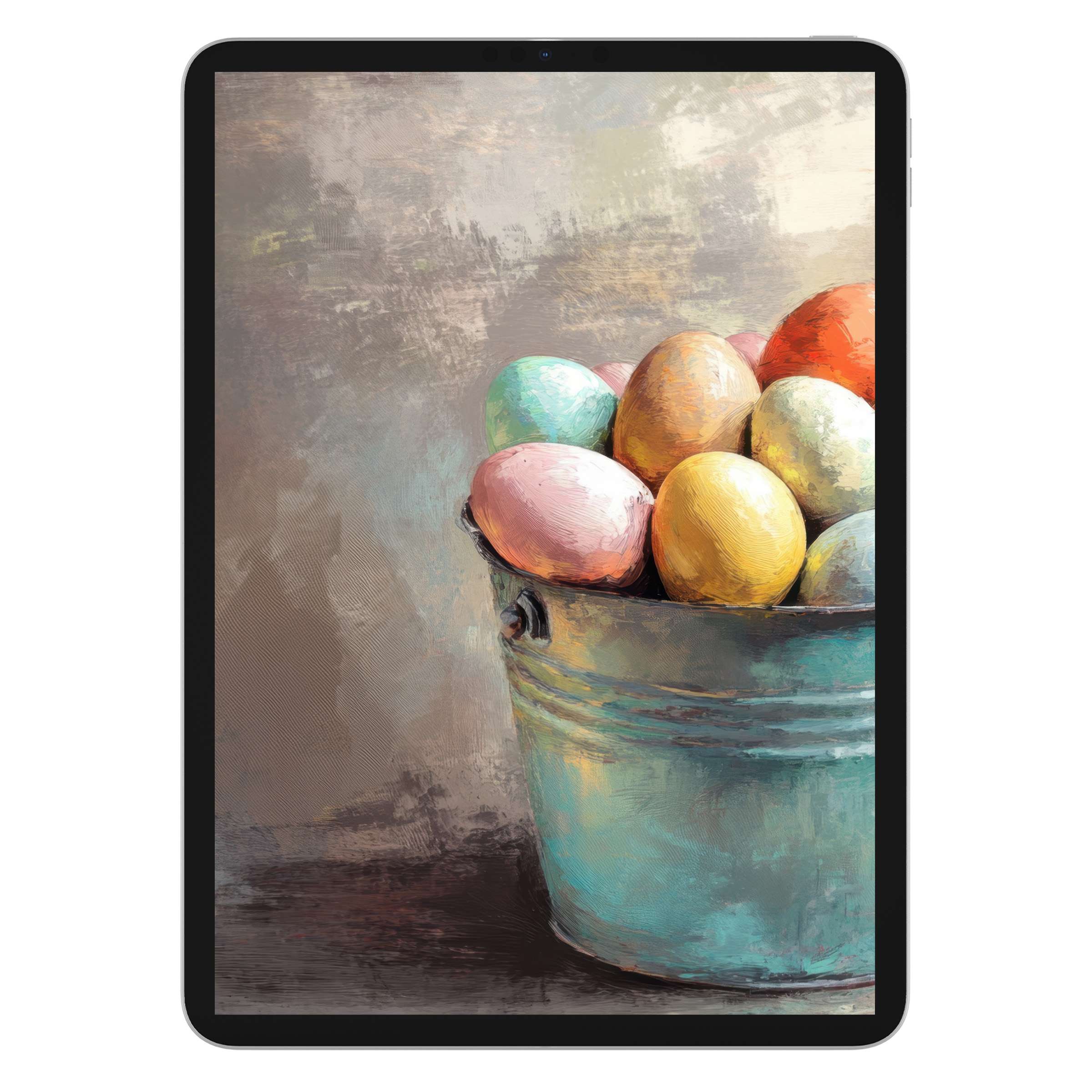 Easter iPad wallpaper digital download features a serene pastel egg art, offering a tranquil tablet background for all devices