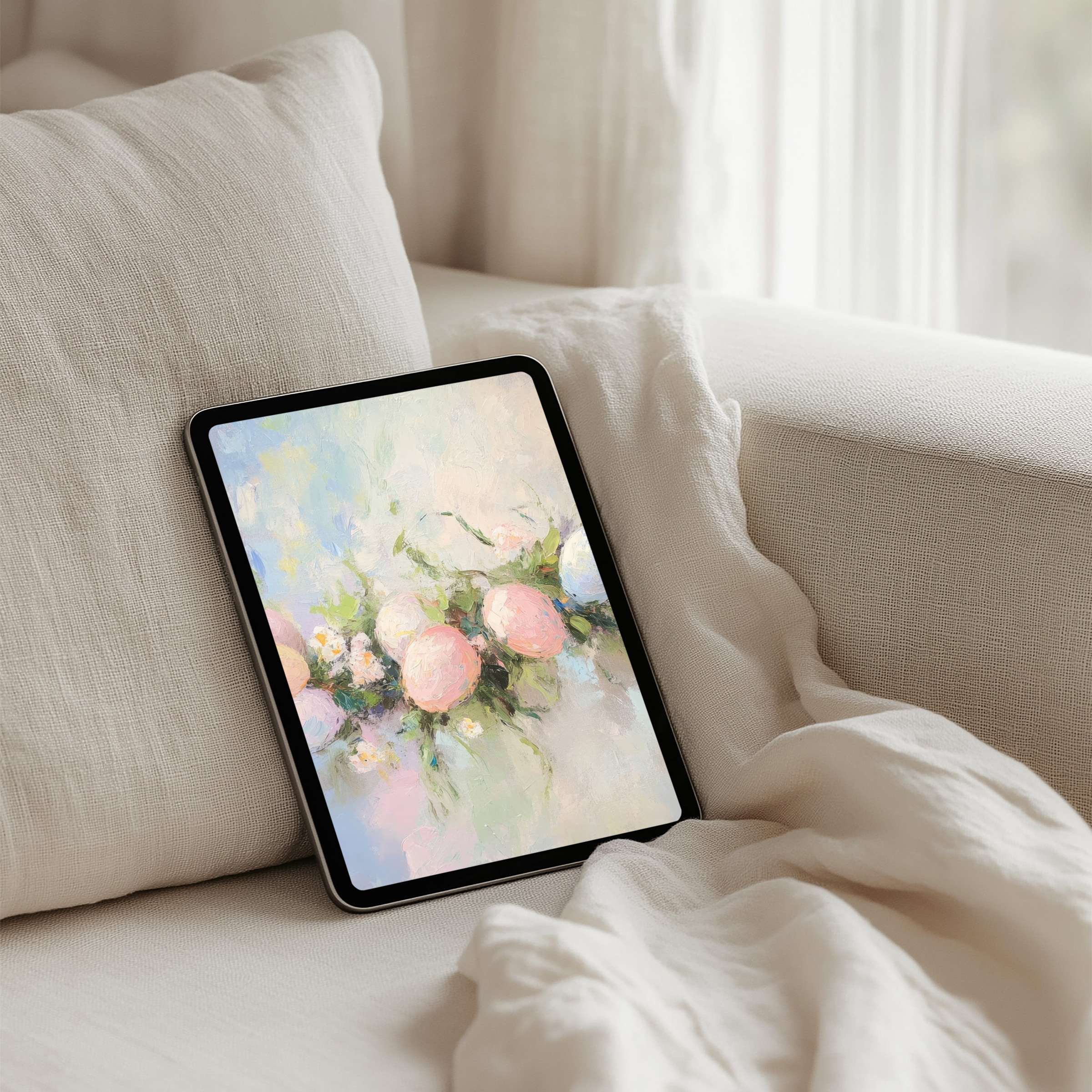 Serene pastel floral iPad background for instant download evokes elegance and calm inspiration fits any tablet setting