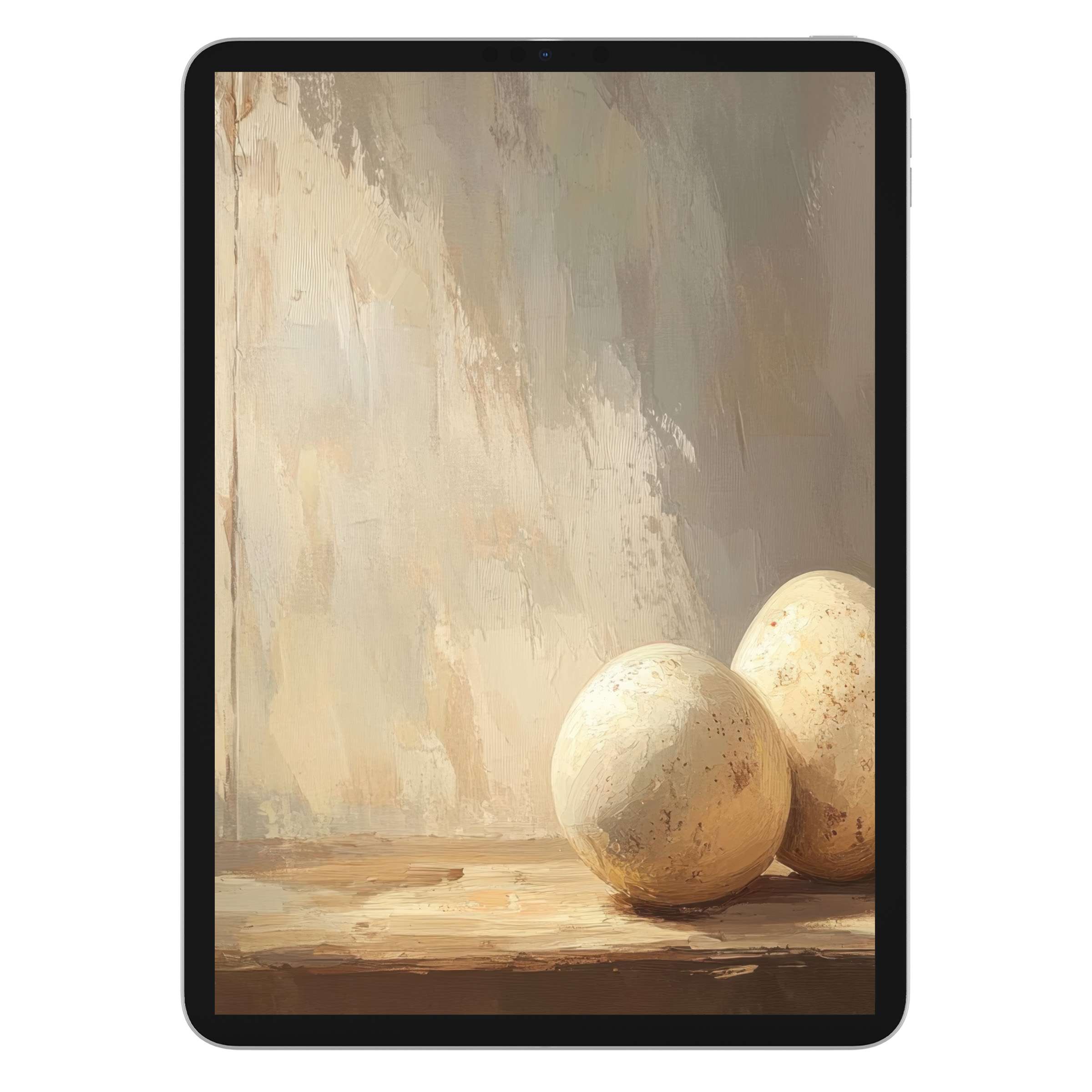Elegant easter iPad wallpaper in soft beige tones offers a calm digital download background for any tablet, enhancing design tranquility