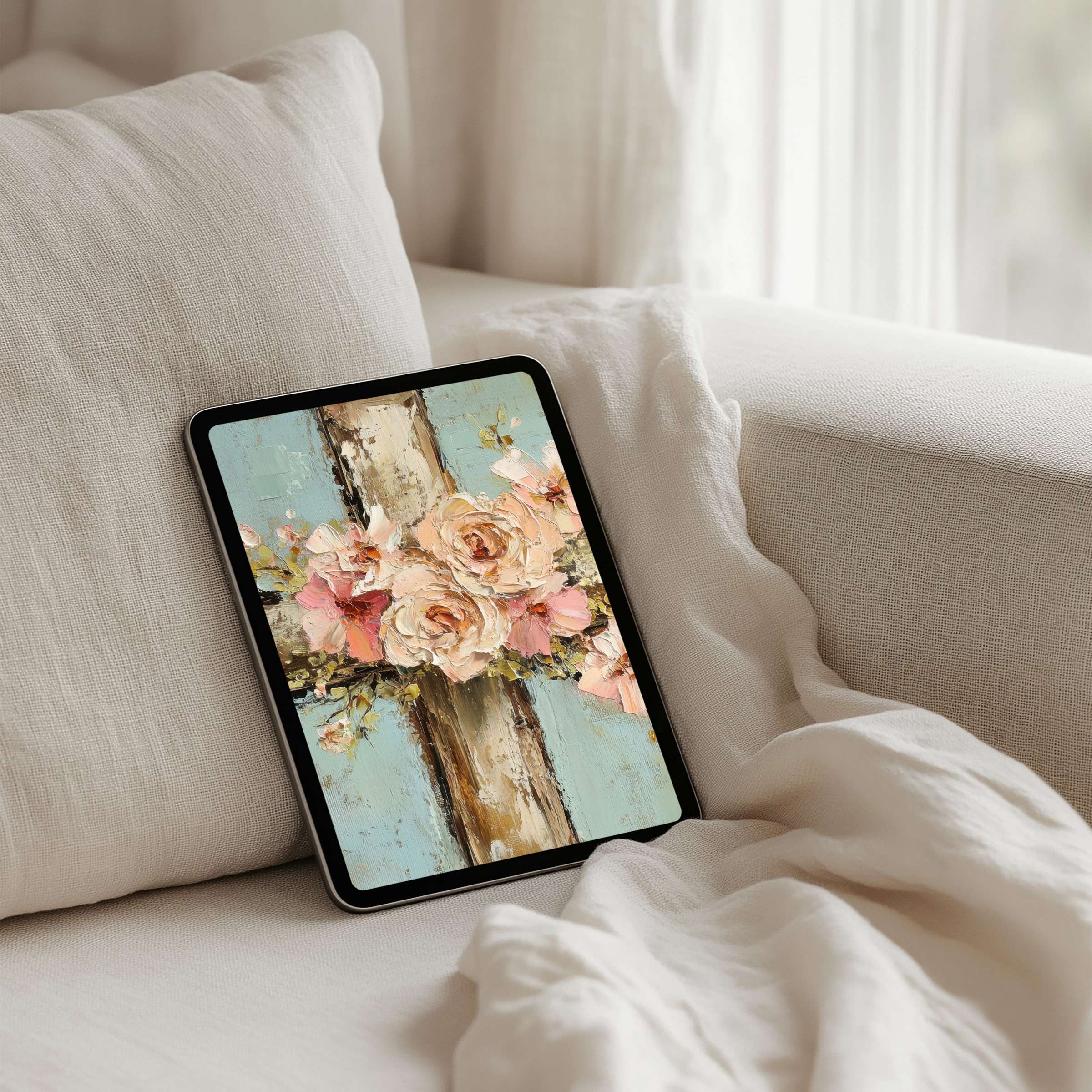Beautiful floral iPad background offers calm inspiration with rustic pastels perfect for tablet decor instant download available
