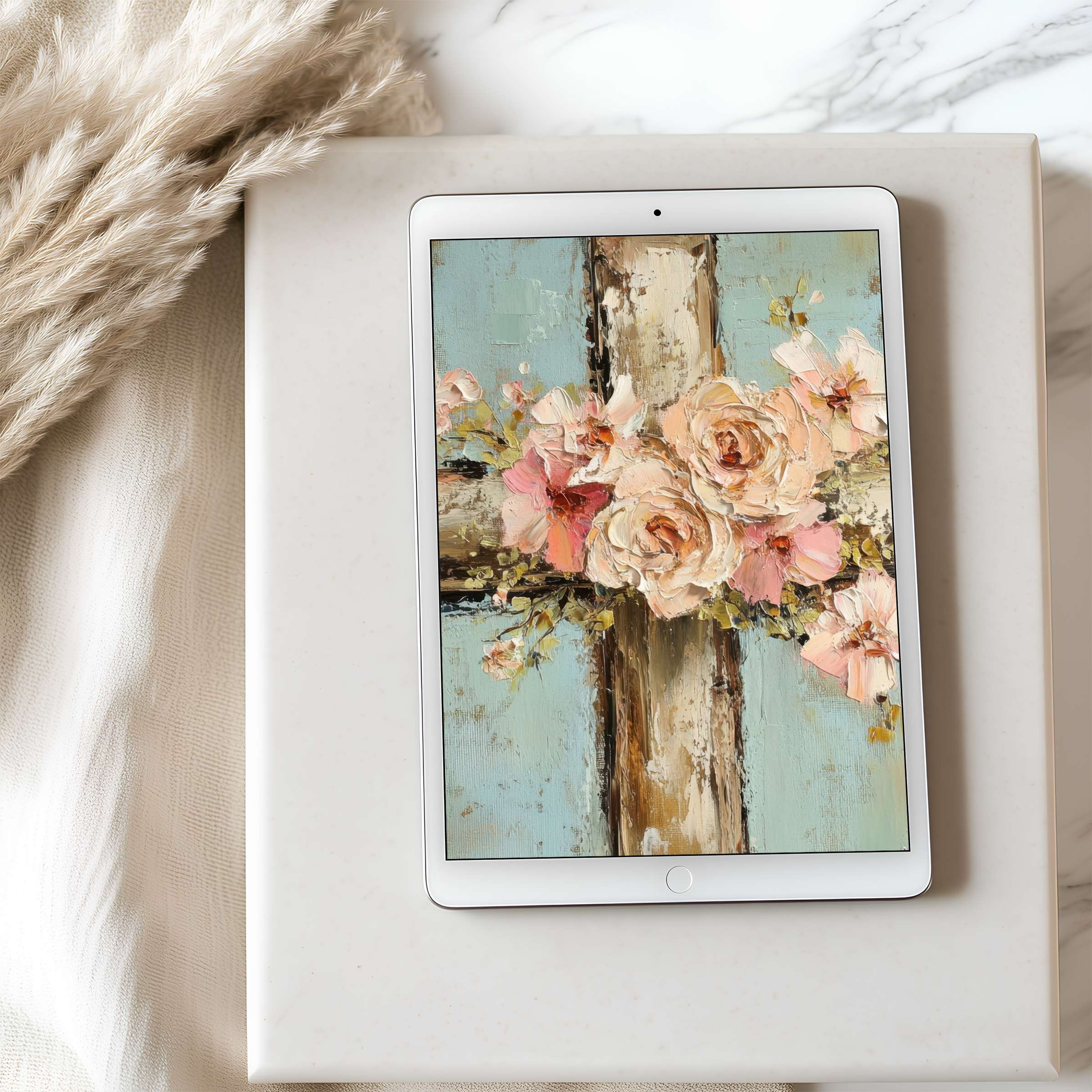 Elegant tablet wallpaper featuring pastel floral art with rustic charm enhances any iPad or Android tablet in high resolution