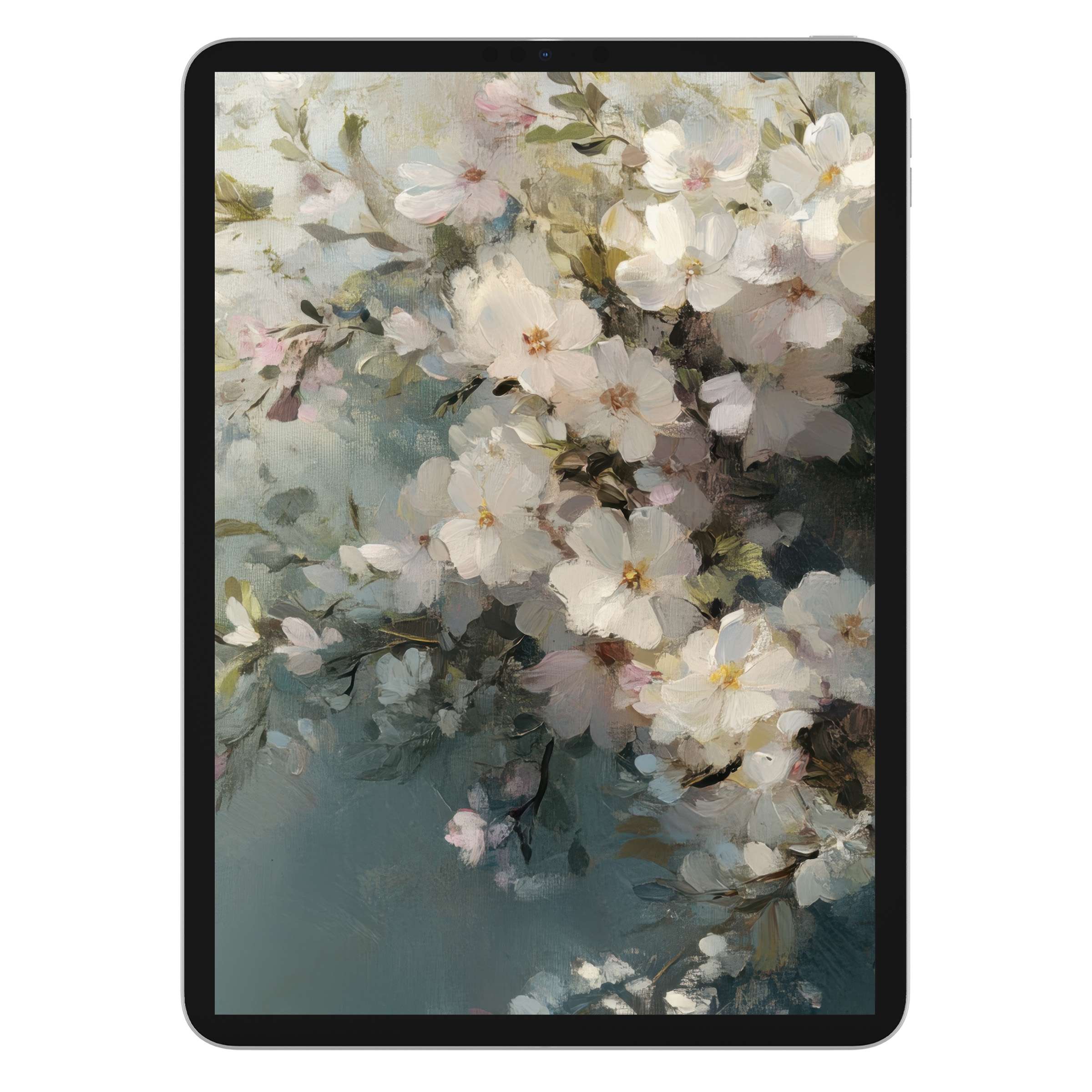 Serene Easter iPad wallpaper with elegant floral brushstrokes, a calming digital download background for tablets, Android, Samsung devices