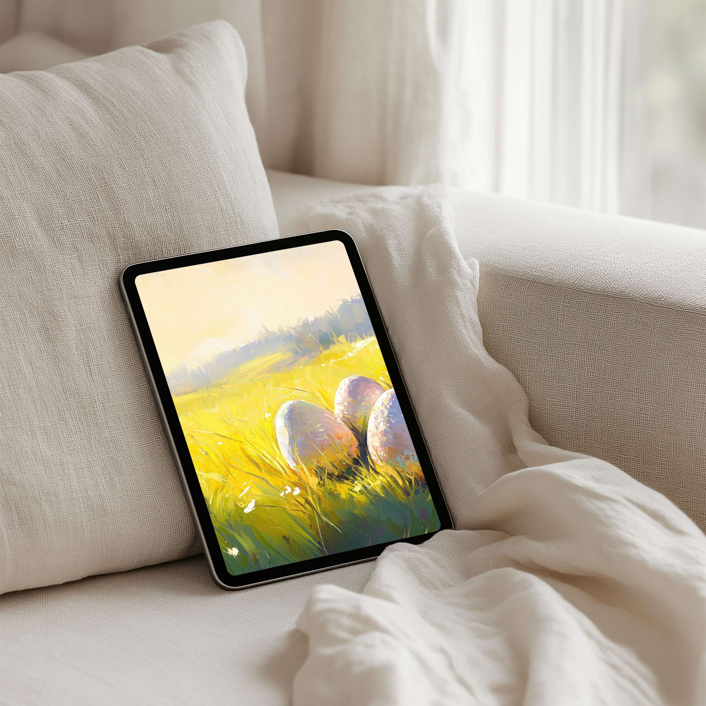 Elegant iPad background featuring tranquil yellow fields and soft pastel hues perfect for instant download on any tablet device