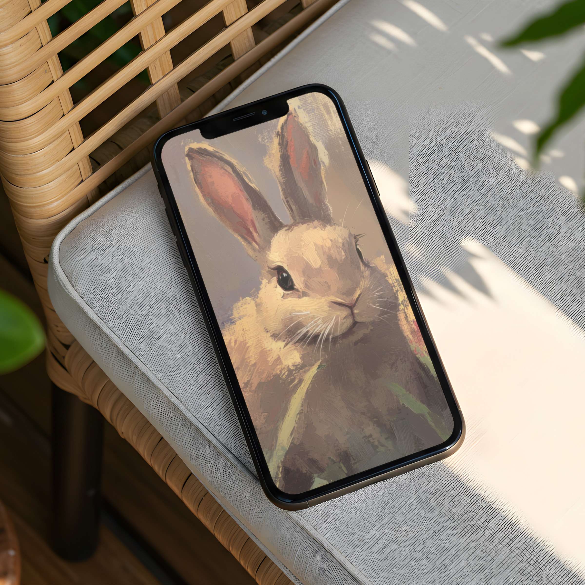 Impressionist rabbit iPhone background offers calm and mindfulness with its soft earthy tones and is available for instant download to fit any phone