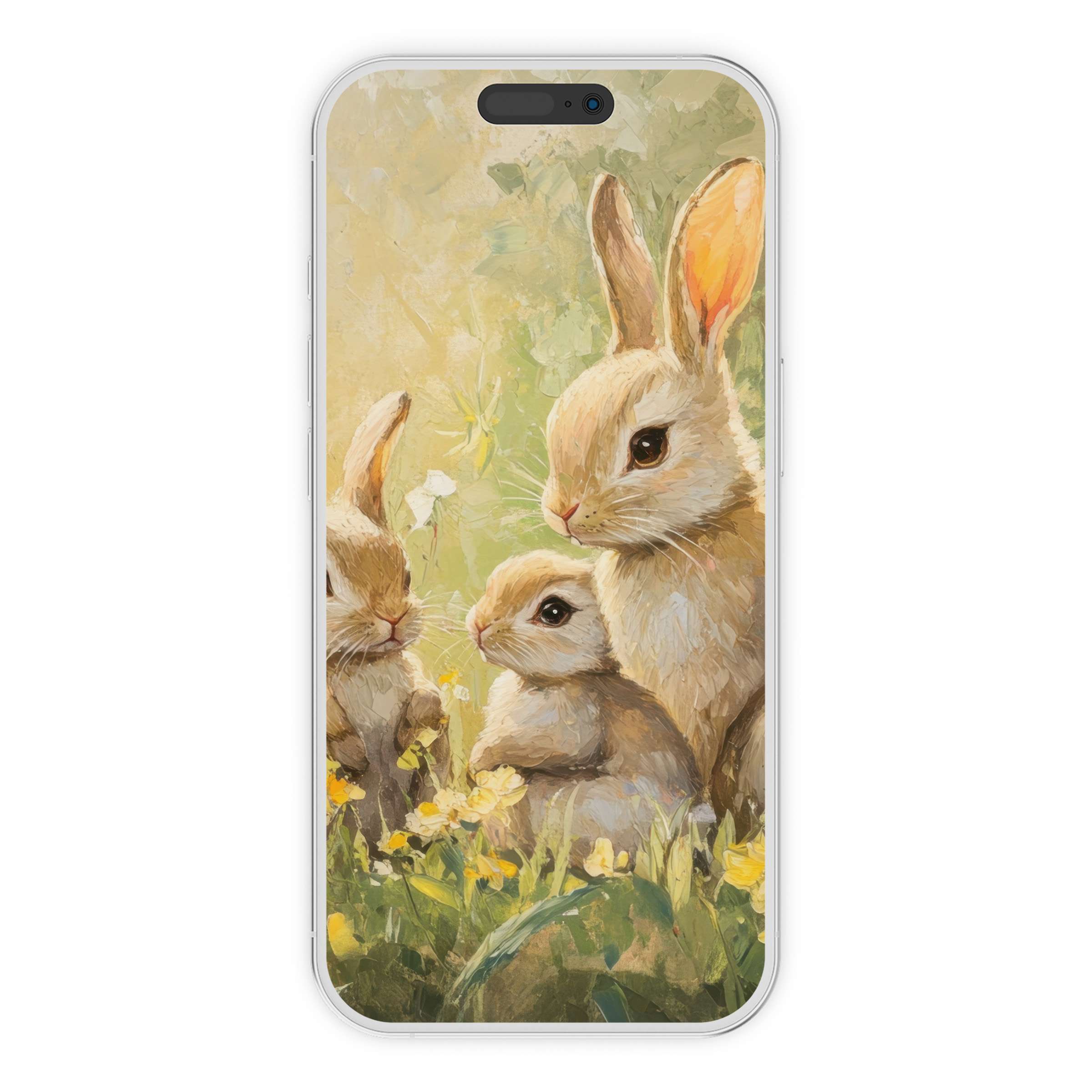 Easter iPhone wallpaper featuring serene bunnies in a pastel palette creates a soothing phone background for digital download users