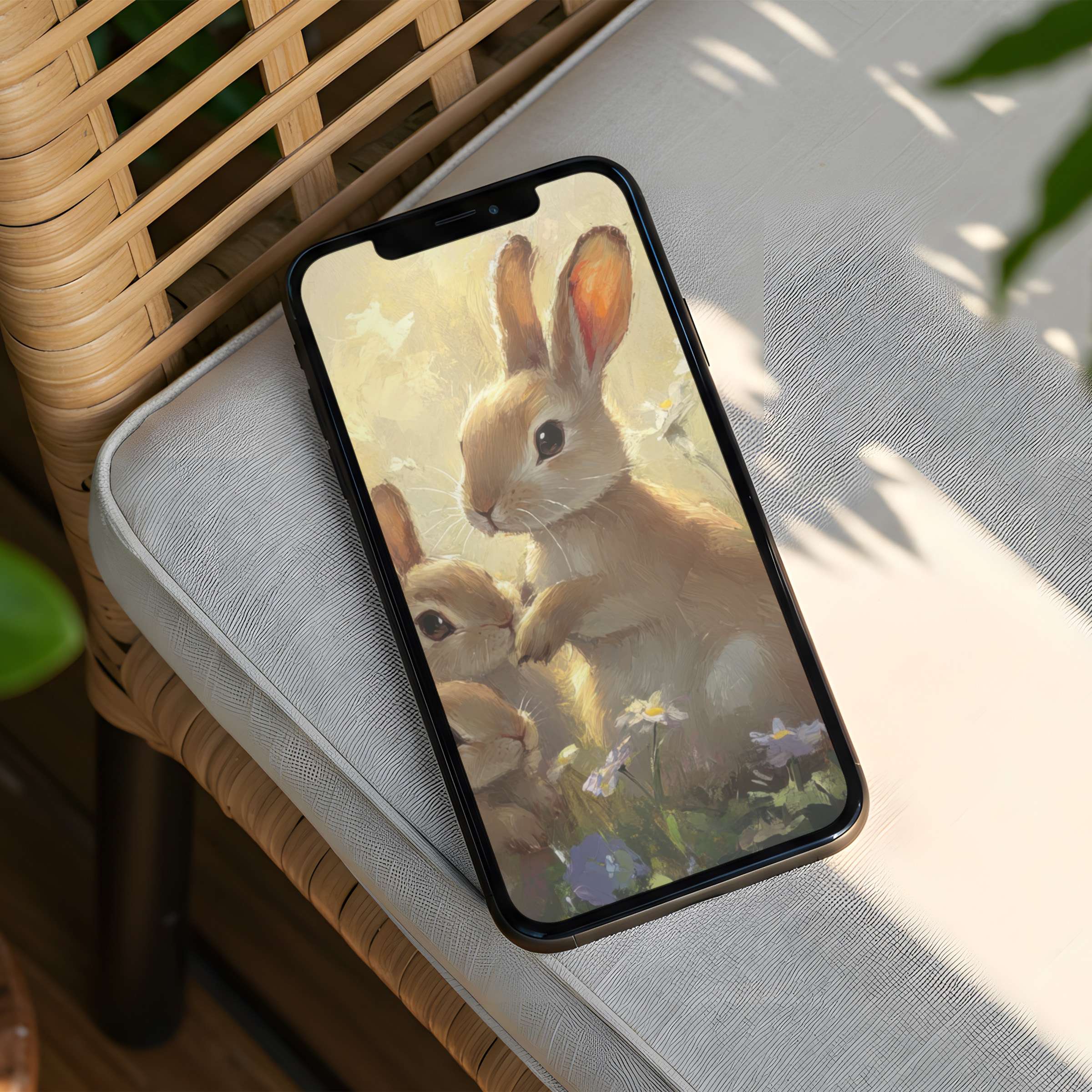 Download this elegant iPhone background with calming bunny art in soft earthy tones perfect for phone inspiration and instant download