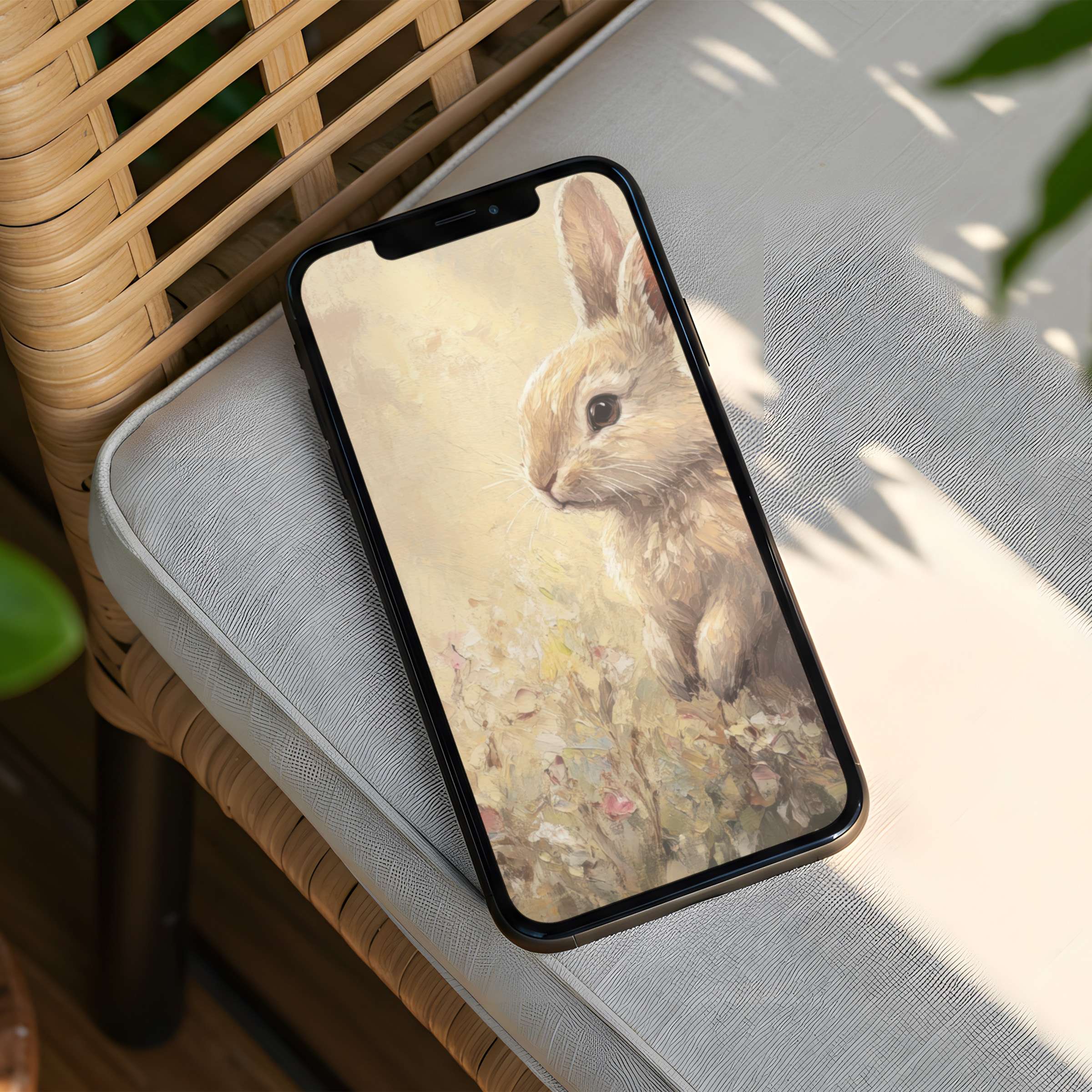 Serene watercolor bunny design iPhone background for your phone offering instant download inspires calm and elegant mindfulness