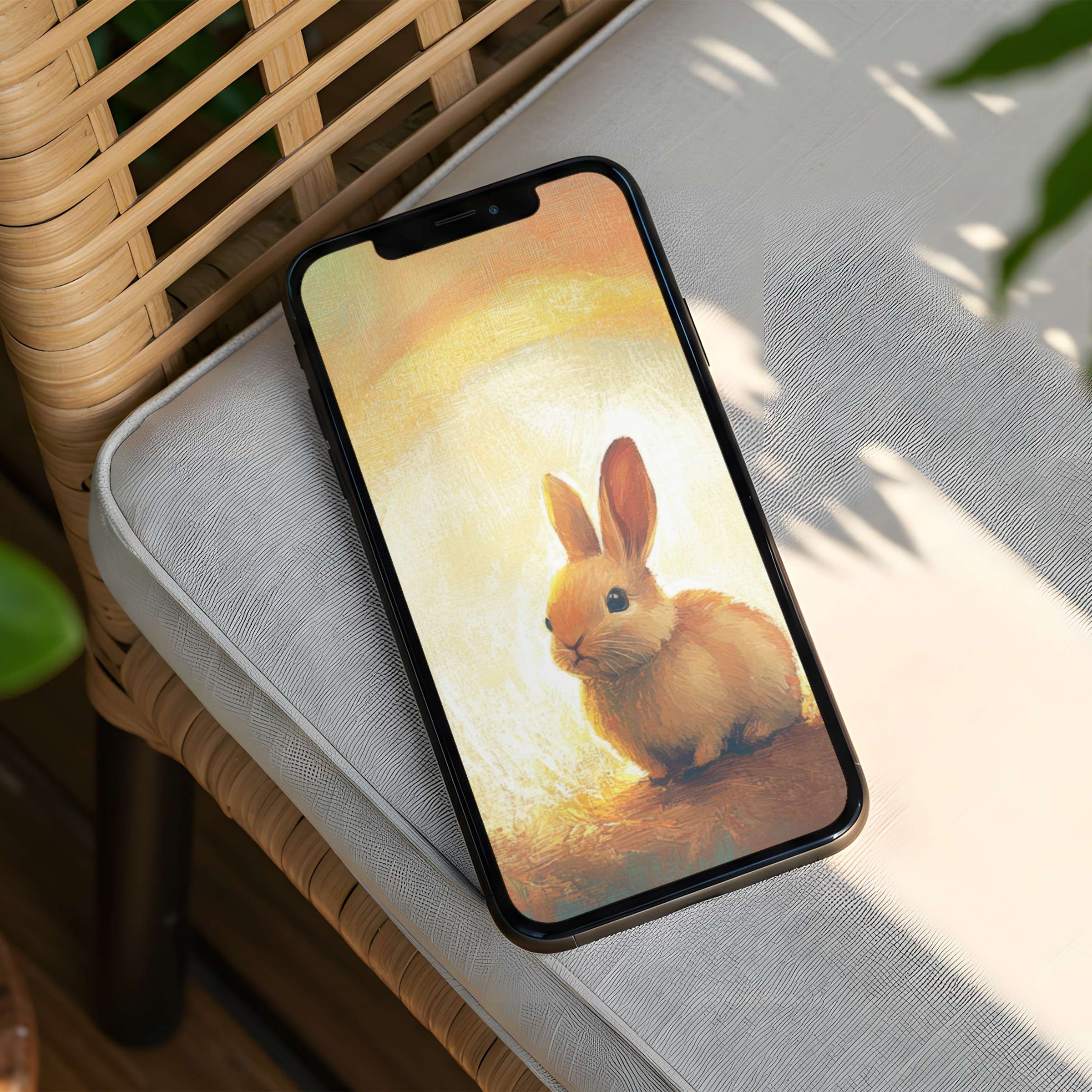 Calm, elegant iPhone background featuring a serene rabbit painting brings inspiration and mindfulness to your phone instant download