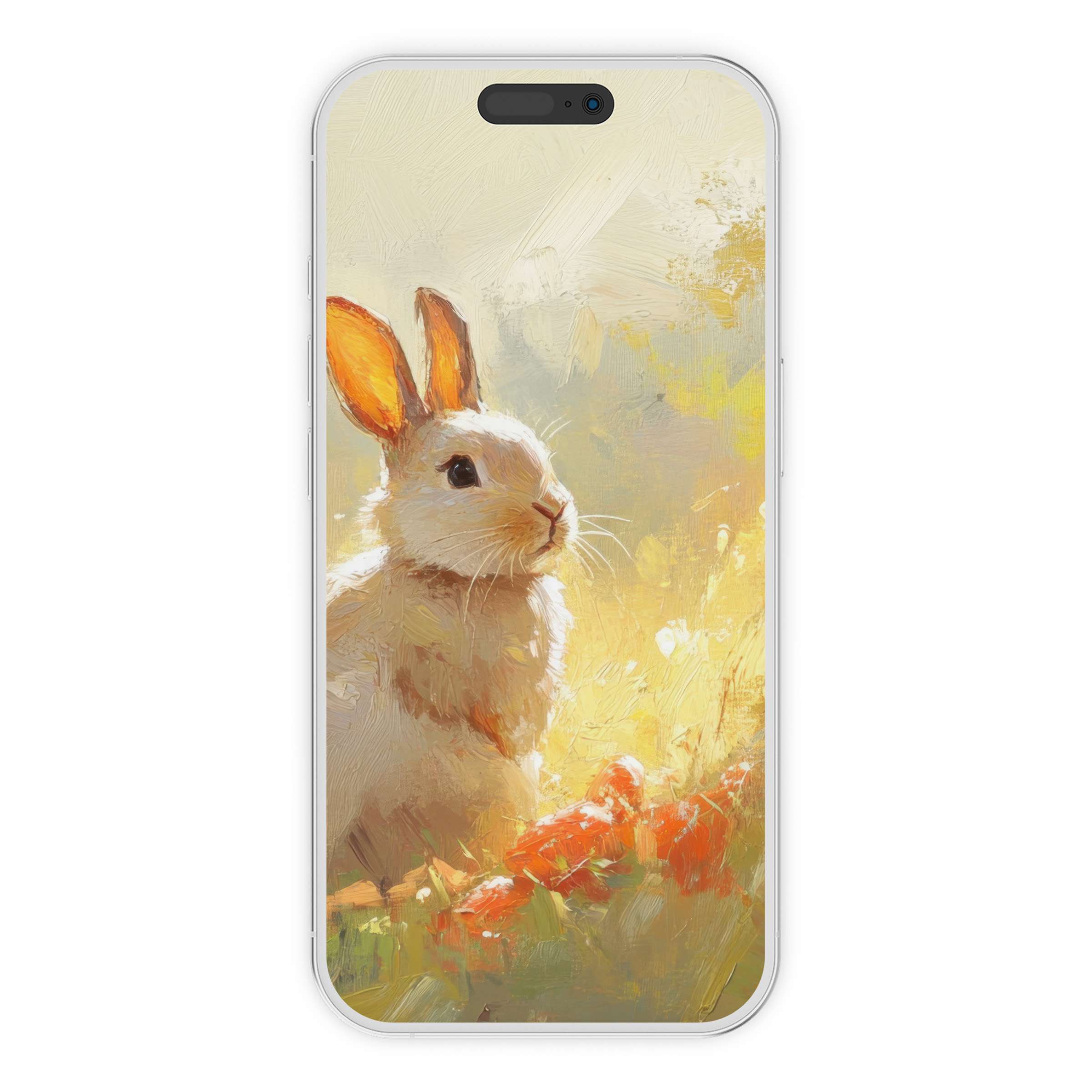 Easter iPhone wallpaper digital download with serene rabbit art in warm hues enhances phone background; perfect for Android too