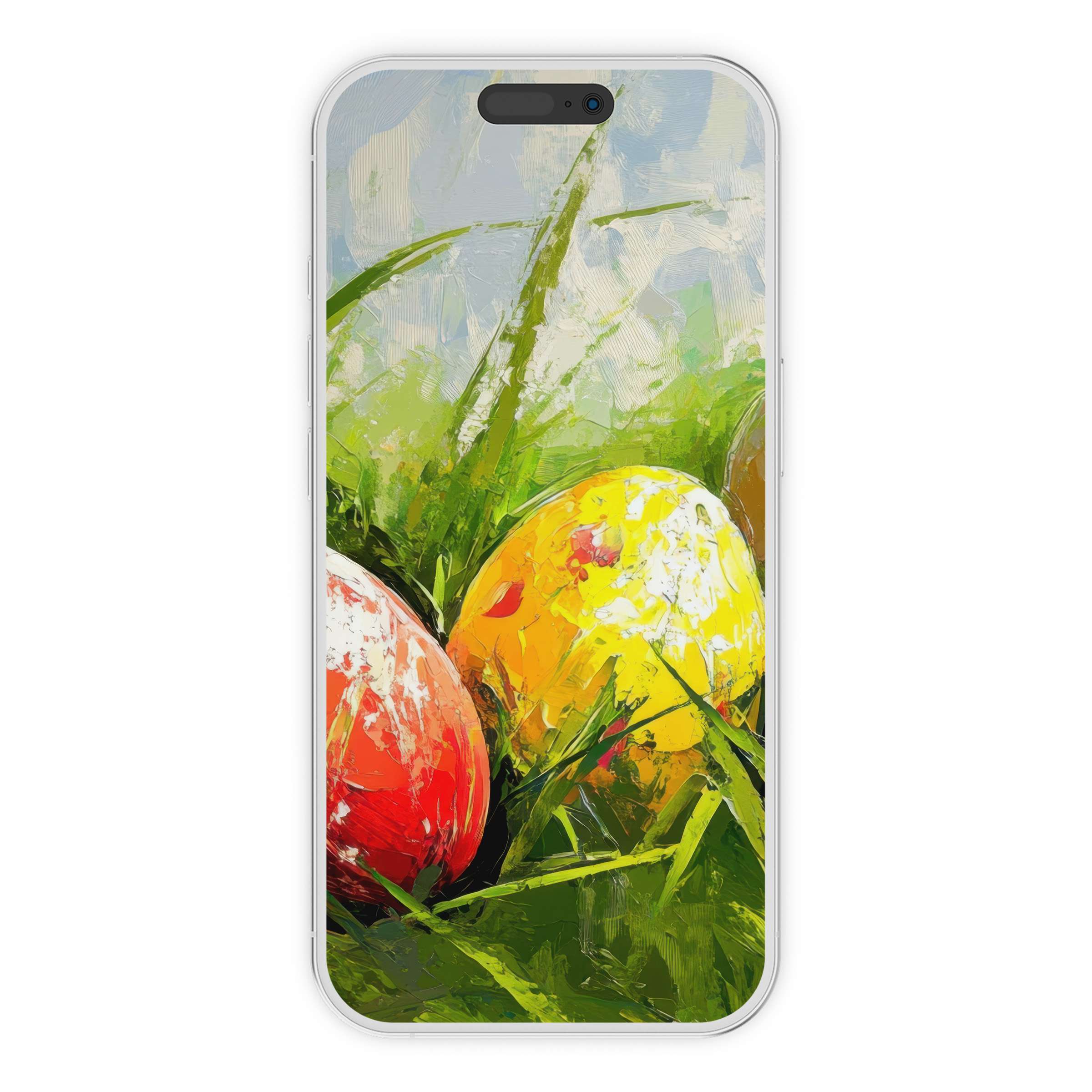 Easter iPhone wallpaper featuring vibrant painted eggs in lush grass brings peaceful elegance to your phone background digital download