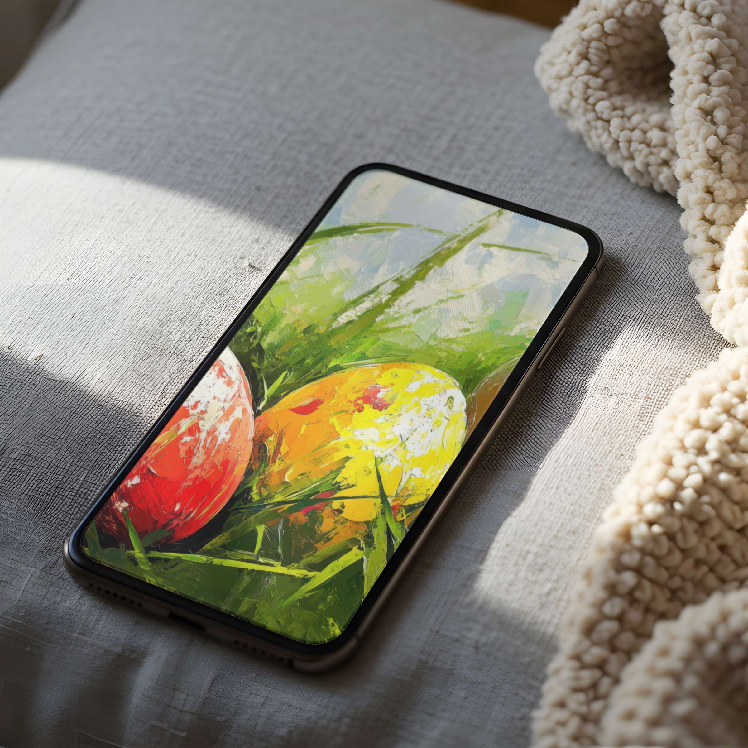 Vibrant phone wallpaper featuring colorful abstract floral art on a cozy pillow provides calming elegance, perfect for iPhone and Android
