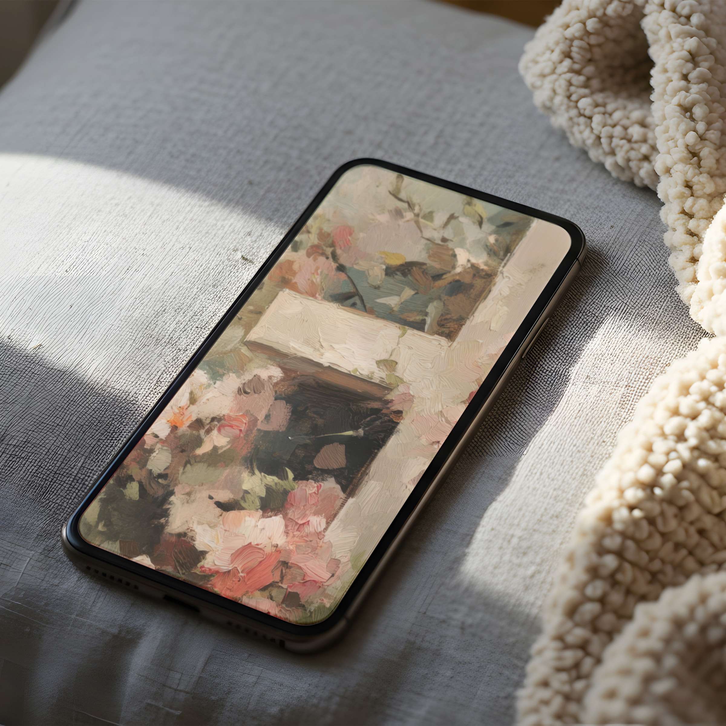 Elegant phone wallpaper with soft pastel floral art brings tranquility to your space suitable for iPhone and Android digital download