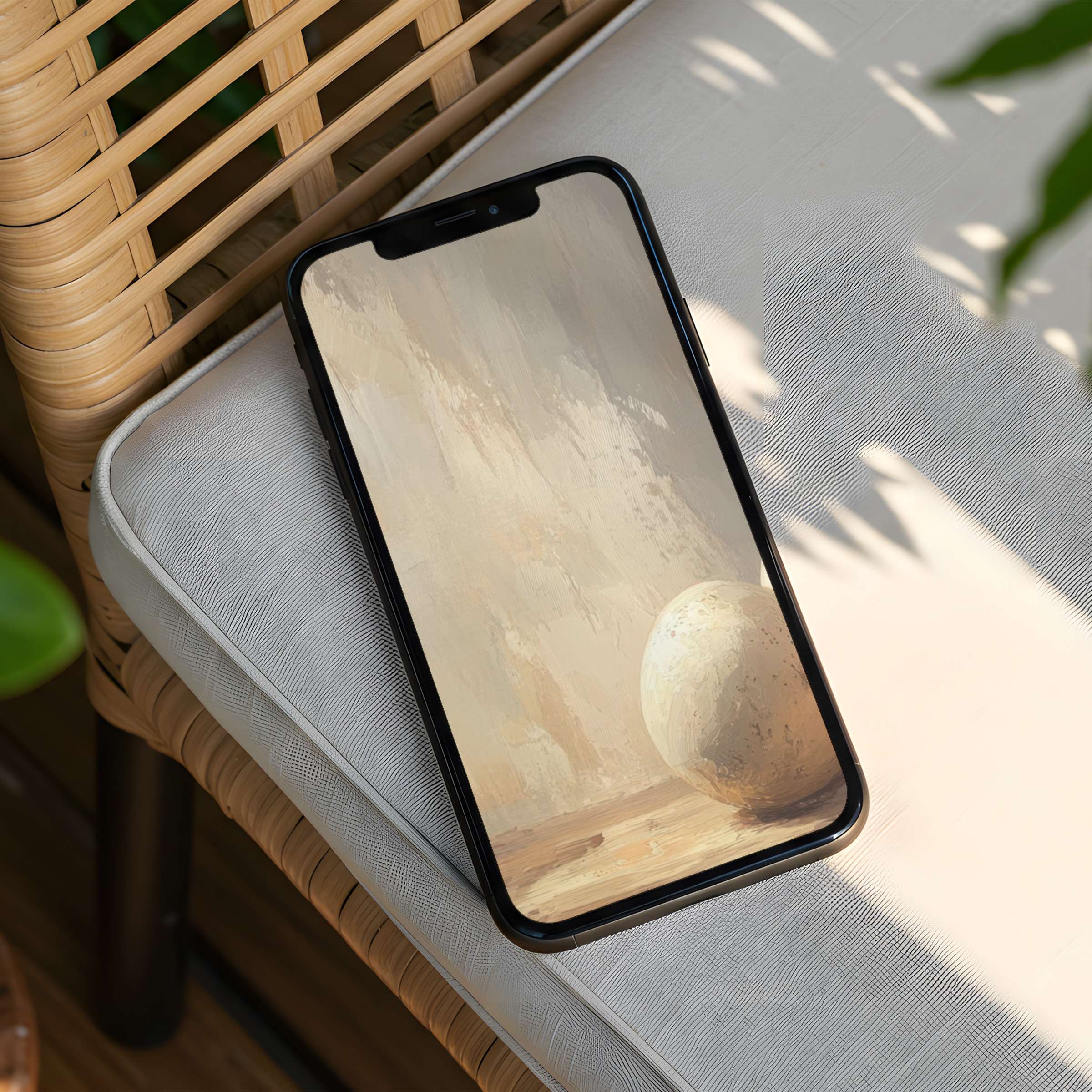 Elegant iPhone background featuring a serene abstract sphere with earthy textures for instant download on any phone inspiring calm