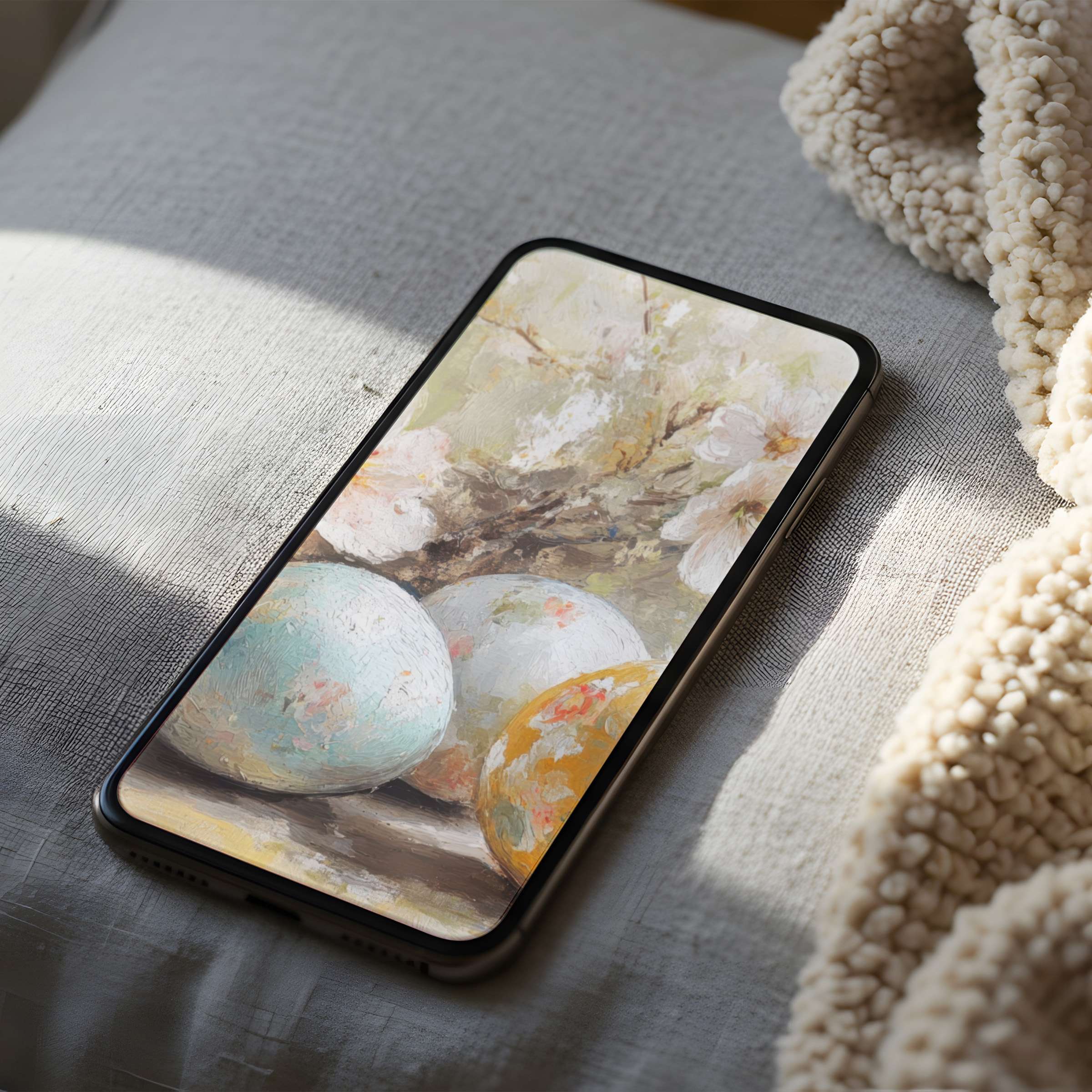 Elegant spring motif phone wallpaper in high resolution, featuring pastel florals; perfect for iPhone or Android digital download