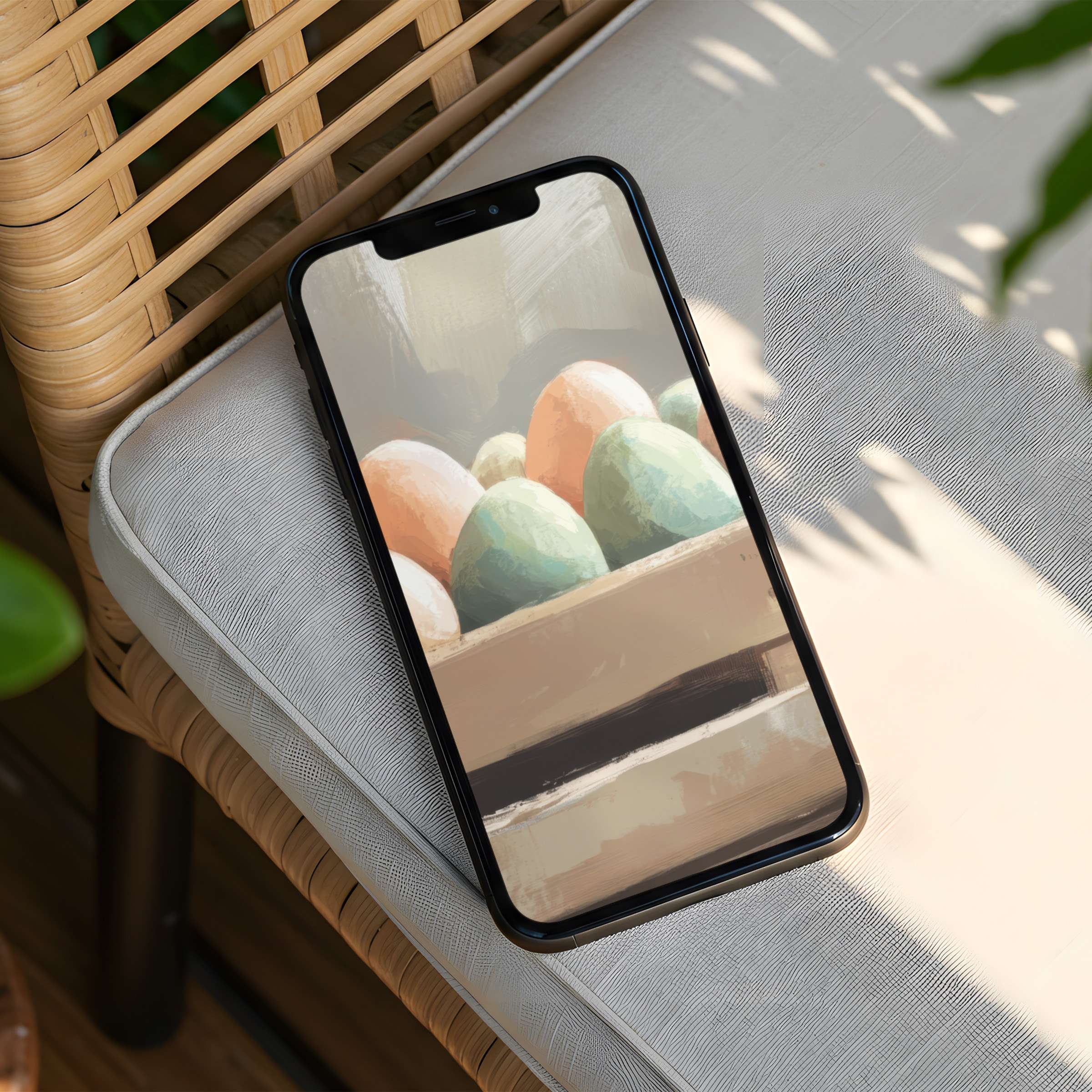 Elegant iPhone background featuring soothing pastel eggs, perfect for an inspiring phone screen, available as an instant download