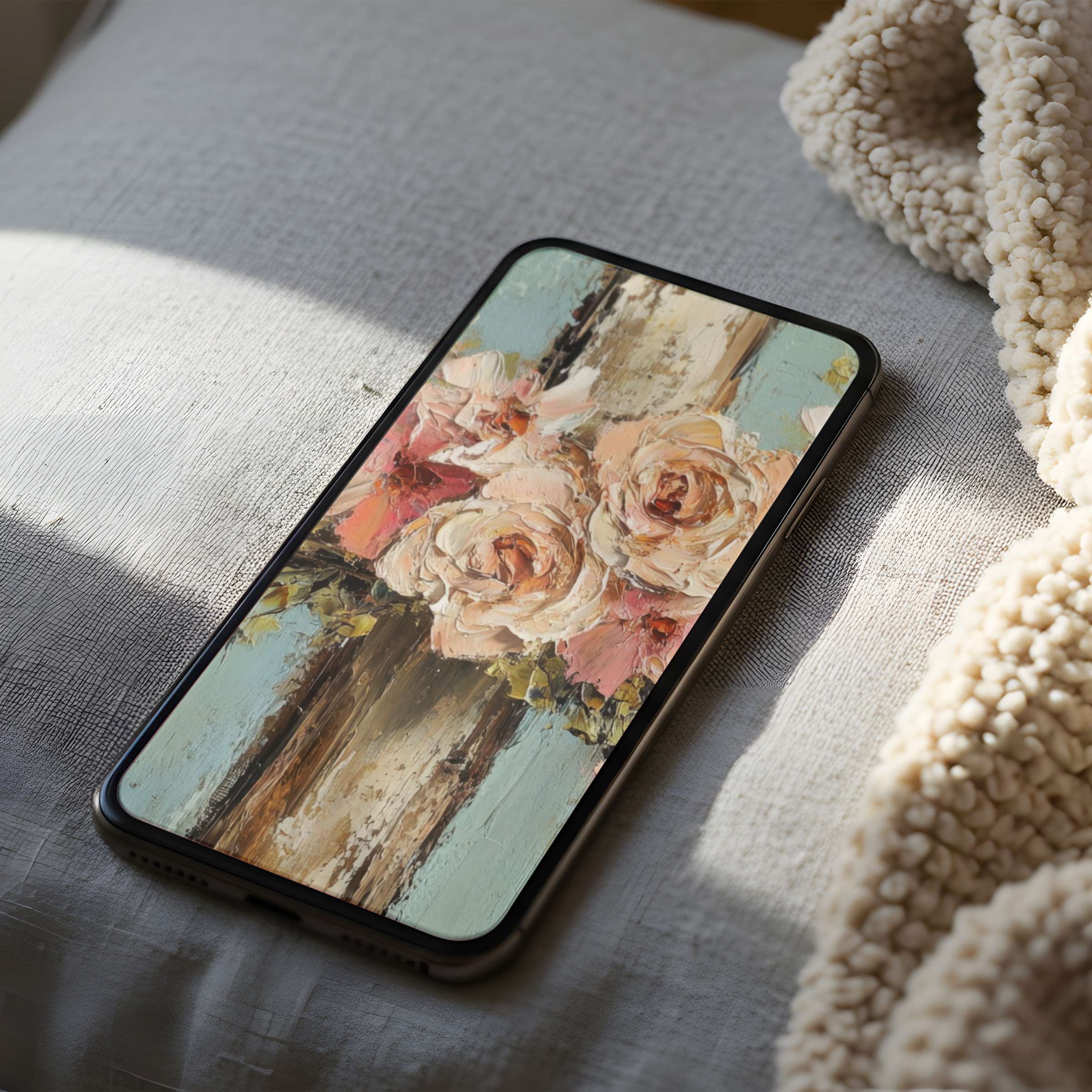Elegant floral phone wallpaper in soft pastels, blending rustic charm with modern style, ideal high-resolution download for iPhone or Android