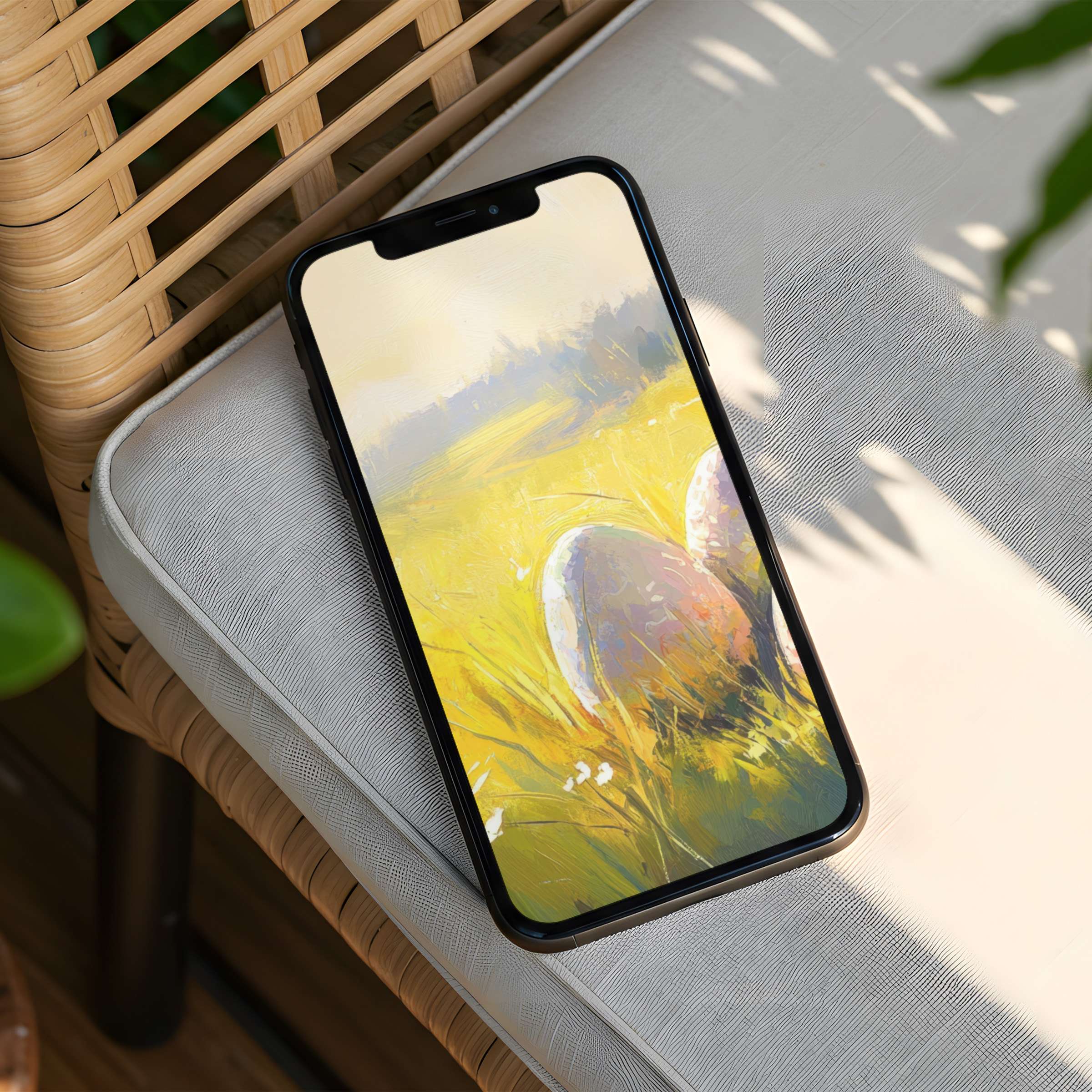 Elegant iPhone background with tranquil yellow fields and soft hues for an instant download perfect for any phone user