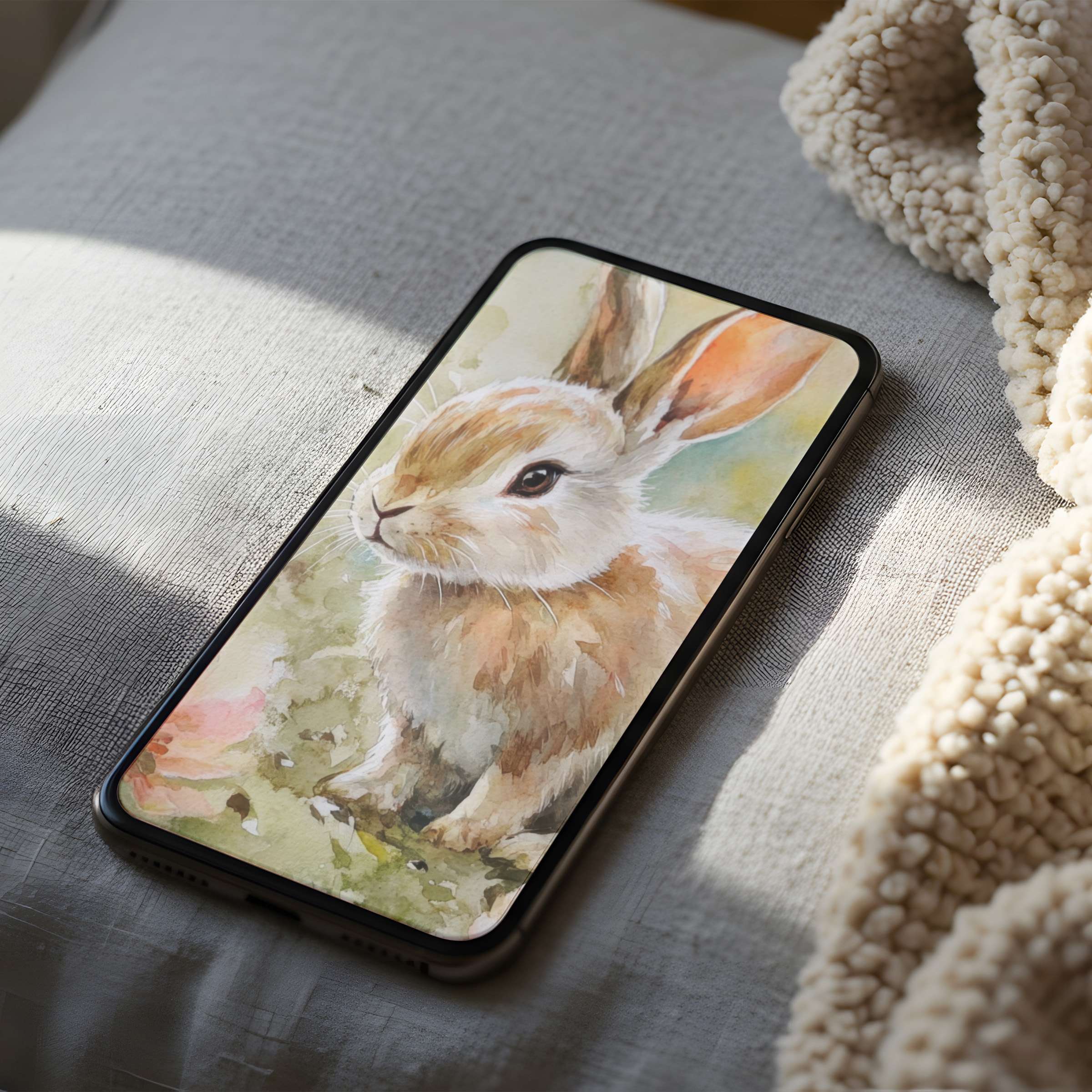 Serene watercolor rabbit phone wallpaper brings tranquility to your screen in high resolution, perfect for iPhone and Android phones