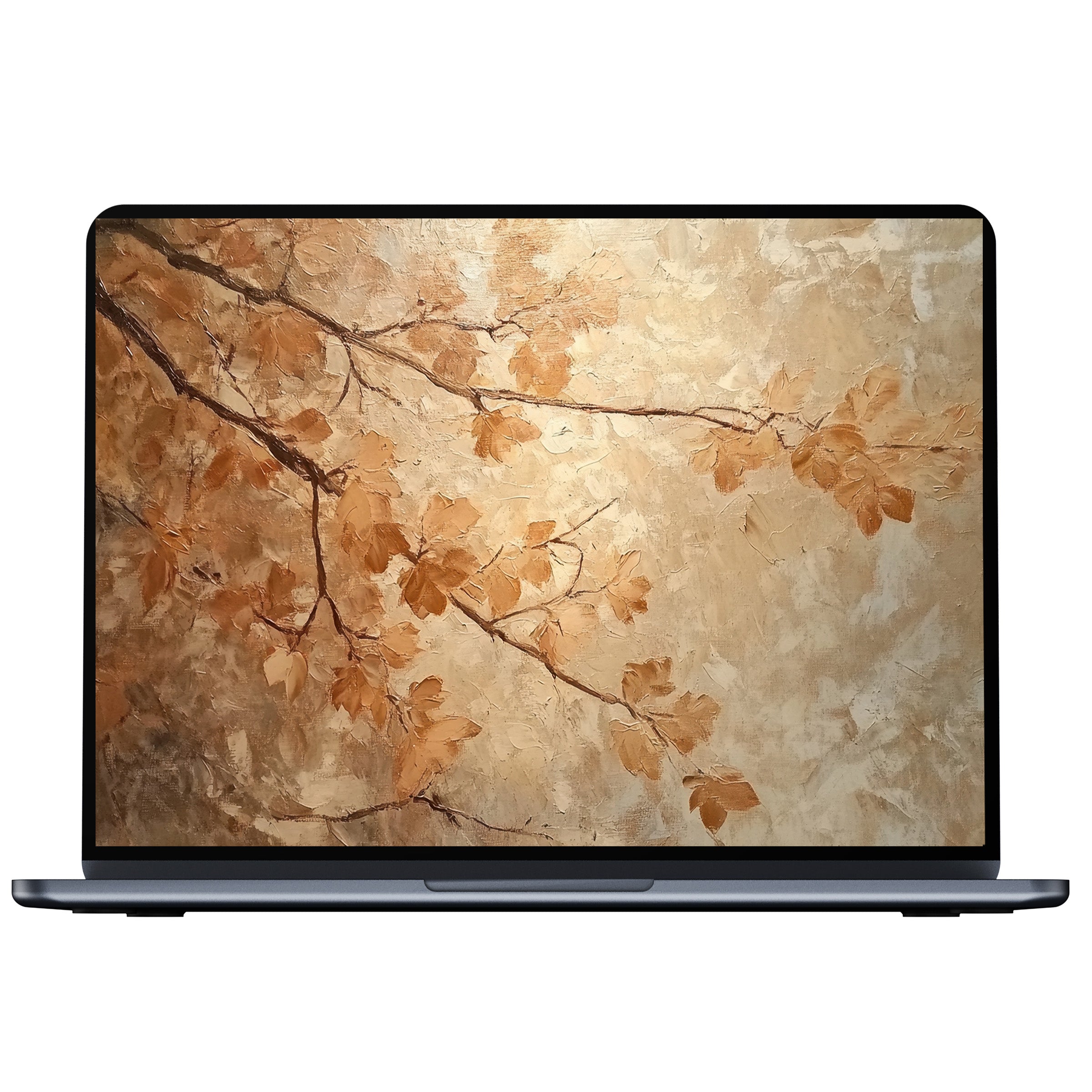 Elegant fall desktop wallpaper showcasing artistic autumn leaves for calm, mindful inspiration on PC and laptop digital download