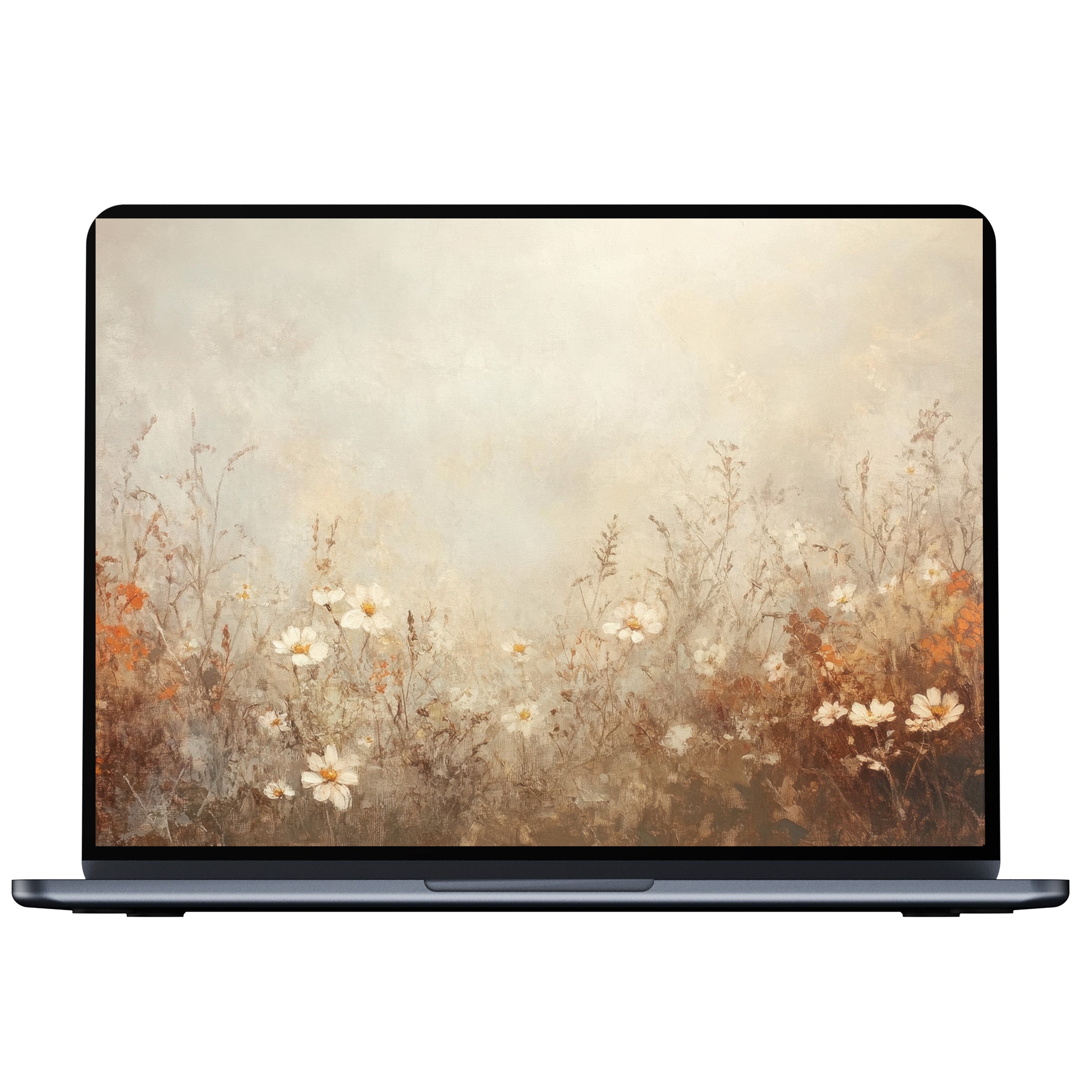 Warm fall desktop wallpaper featuring soft florals in earthy tones, offering a serene digital download for PC and laptop screens