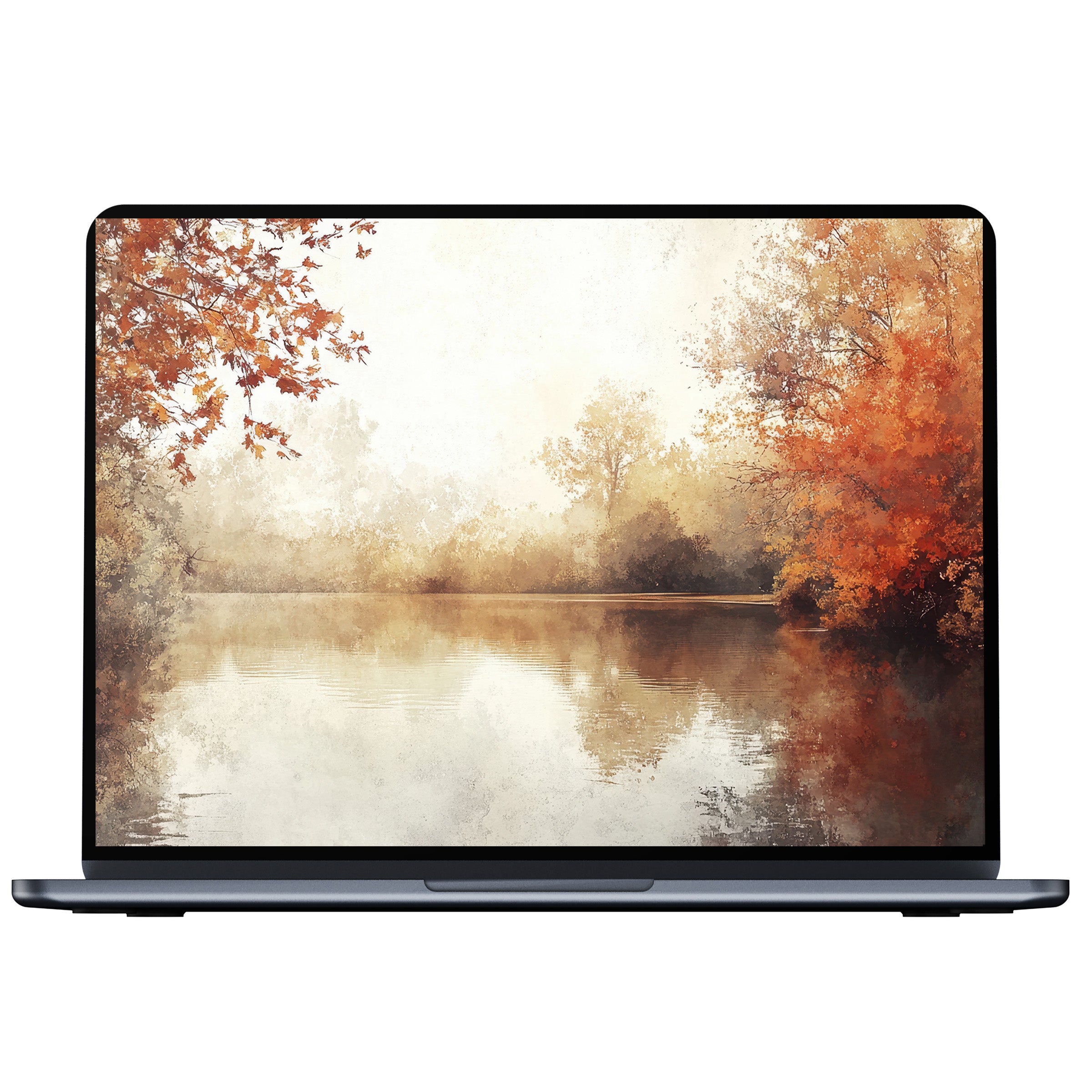 Serene fall desktop wallpaper digital download with autumnal reflections in soft hues perfect for PC, laptop, or Mac backgrounds