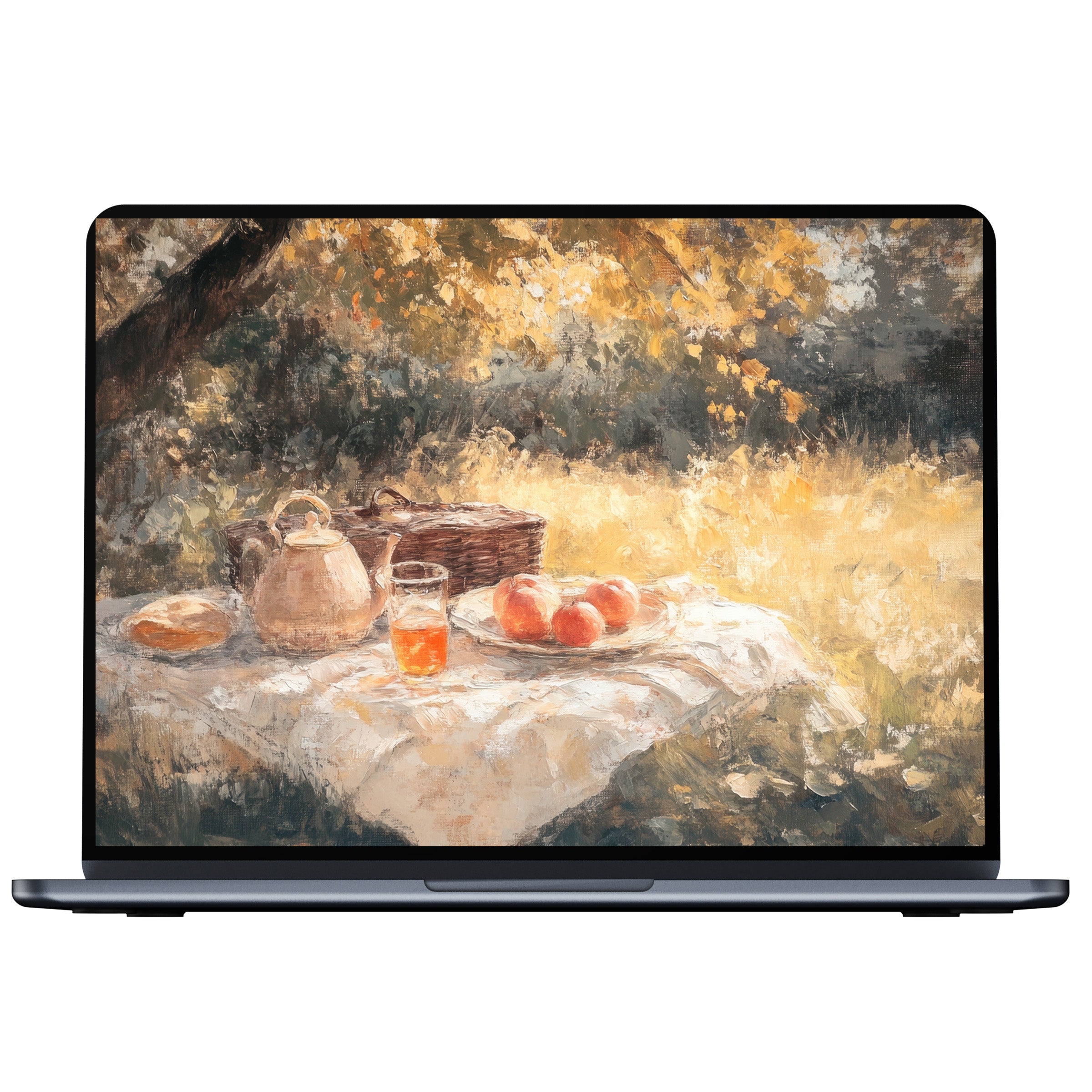 Fall desktop wallpaper digital download featuring a serene autumn picnic scene on a sunlit meadow suits PC and laptop screens