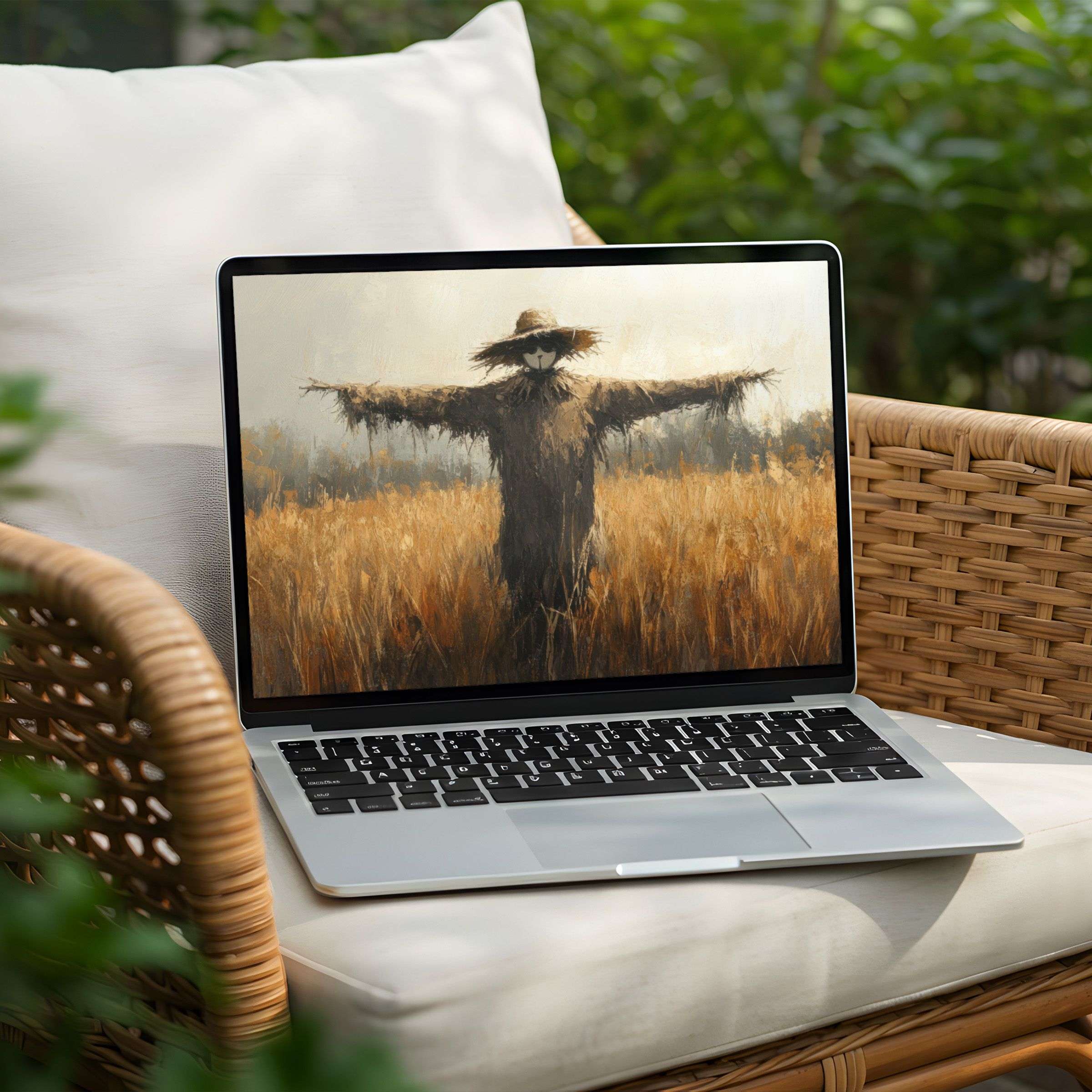 Tranquil scarecrow art on PC and Laptop desktop background fosters calm inspiration Available as instant download