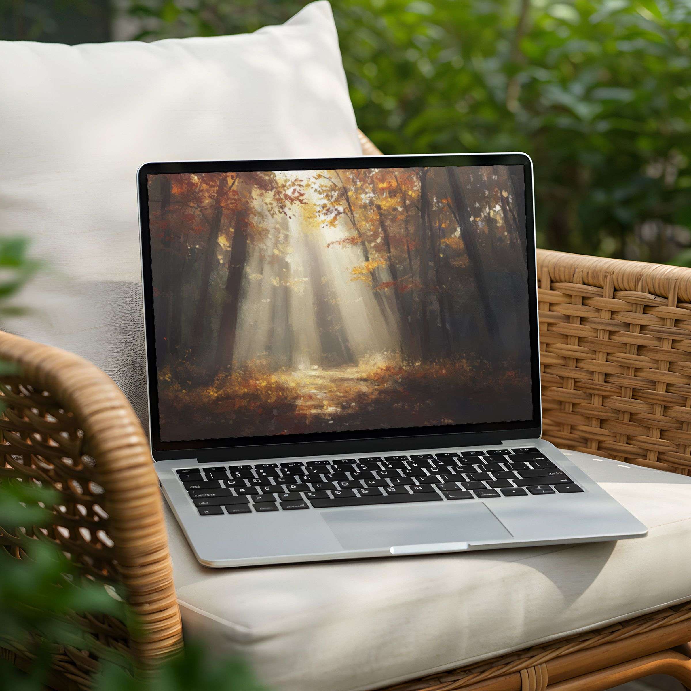 Instant download desktop background featuring serene forest art for PC or Laptop inspiring calm and elegant mindfulness