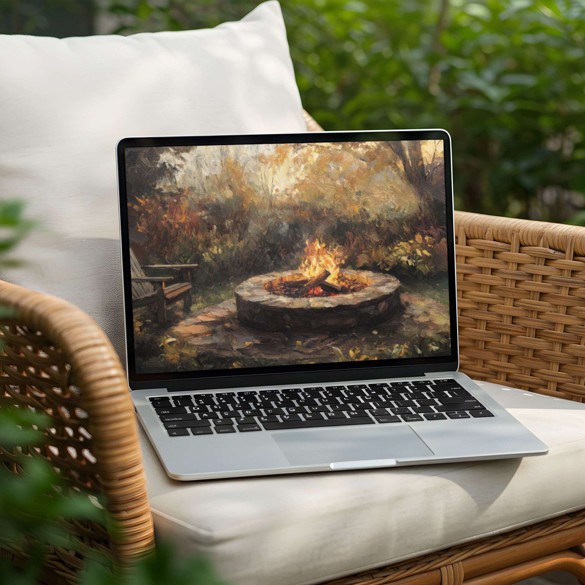 Calm and inspiring painted fire pit desktop background for PC and Laptop delivers instant download elegance to any workspace