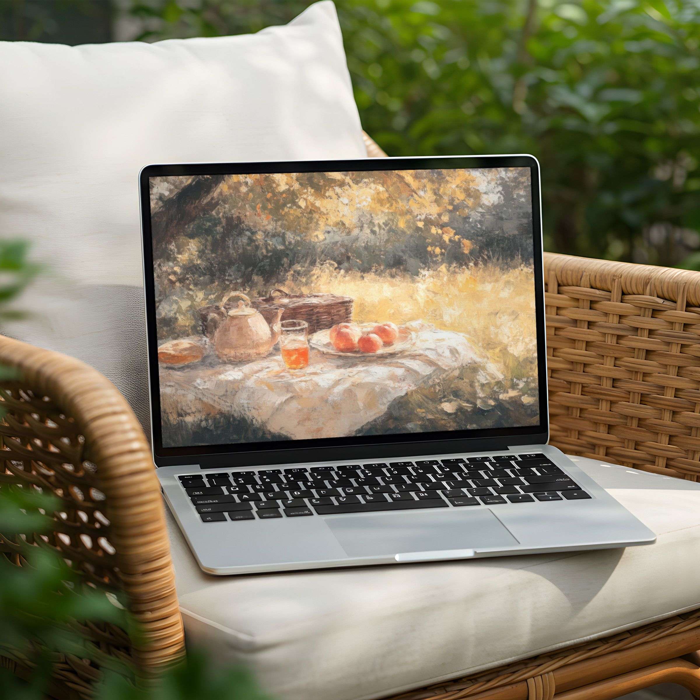 Elegant digital art desktop background featuring a serene picnic setting, available for instant download on your PC or Laptop