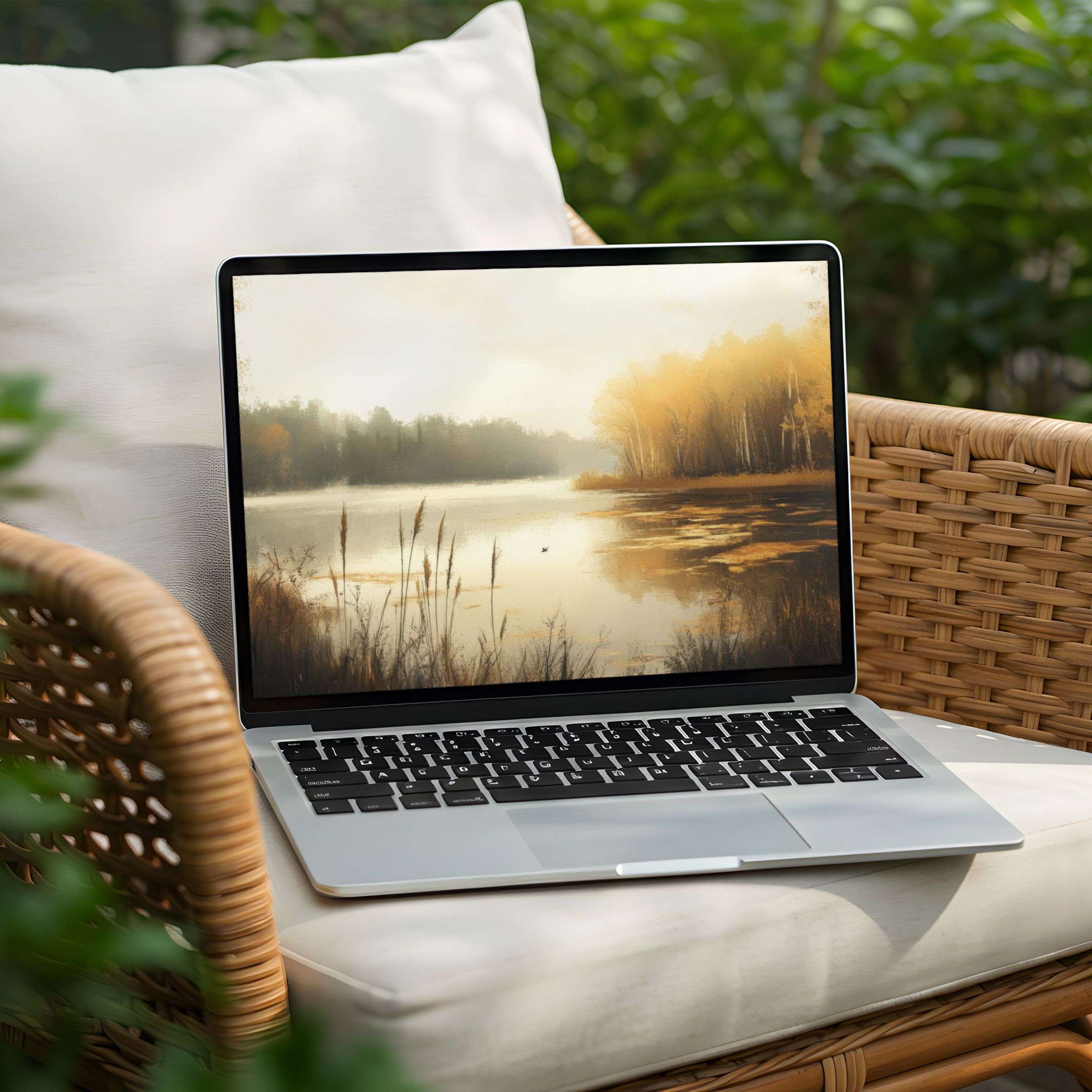 Elegant digital art desktop background for PC and Laptop with instant download evokes calm, inspiring mindfulness with autumnal hues