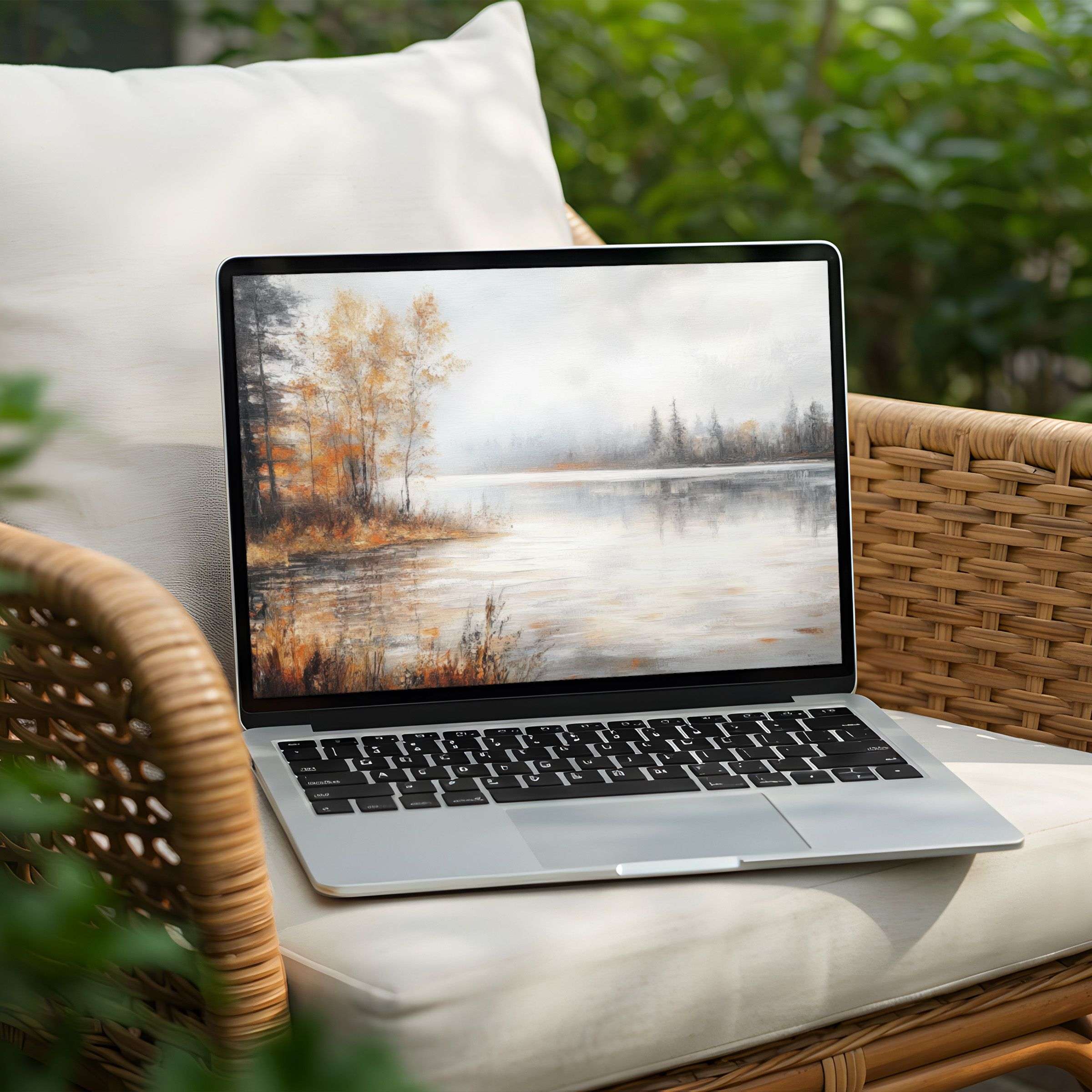 Elegant autumn landscape desktop background on a Laptop for instant download inspires calm and mindfulness on your PC