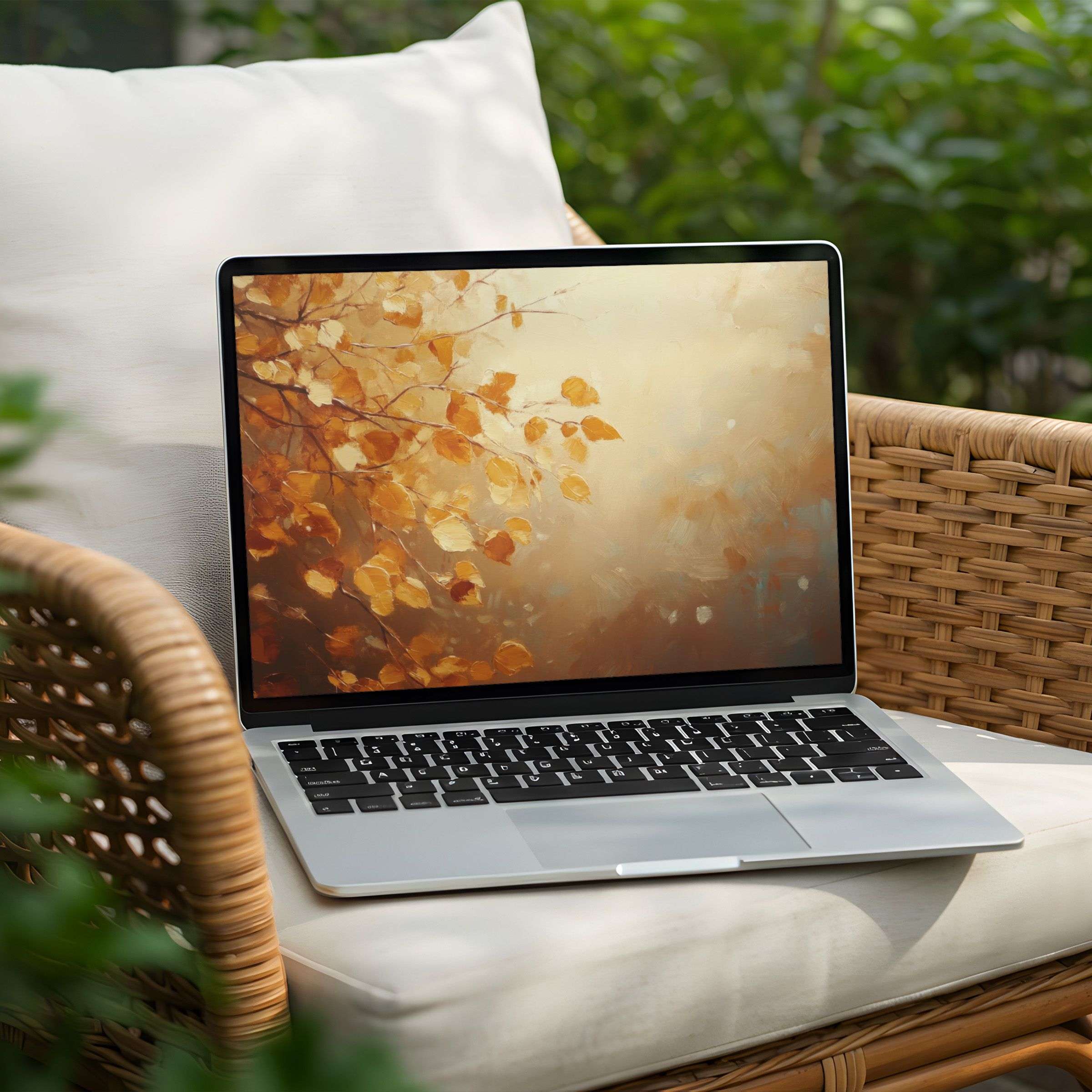 Elegant fall leaves desktop background for PC or Laptop offering instant download inspires calm and mindful living