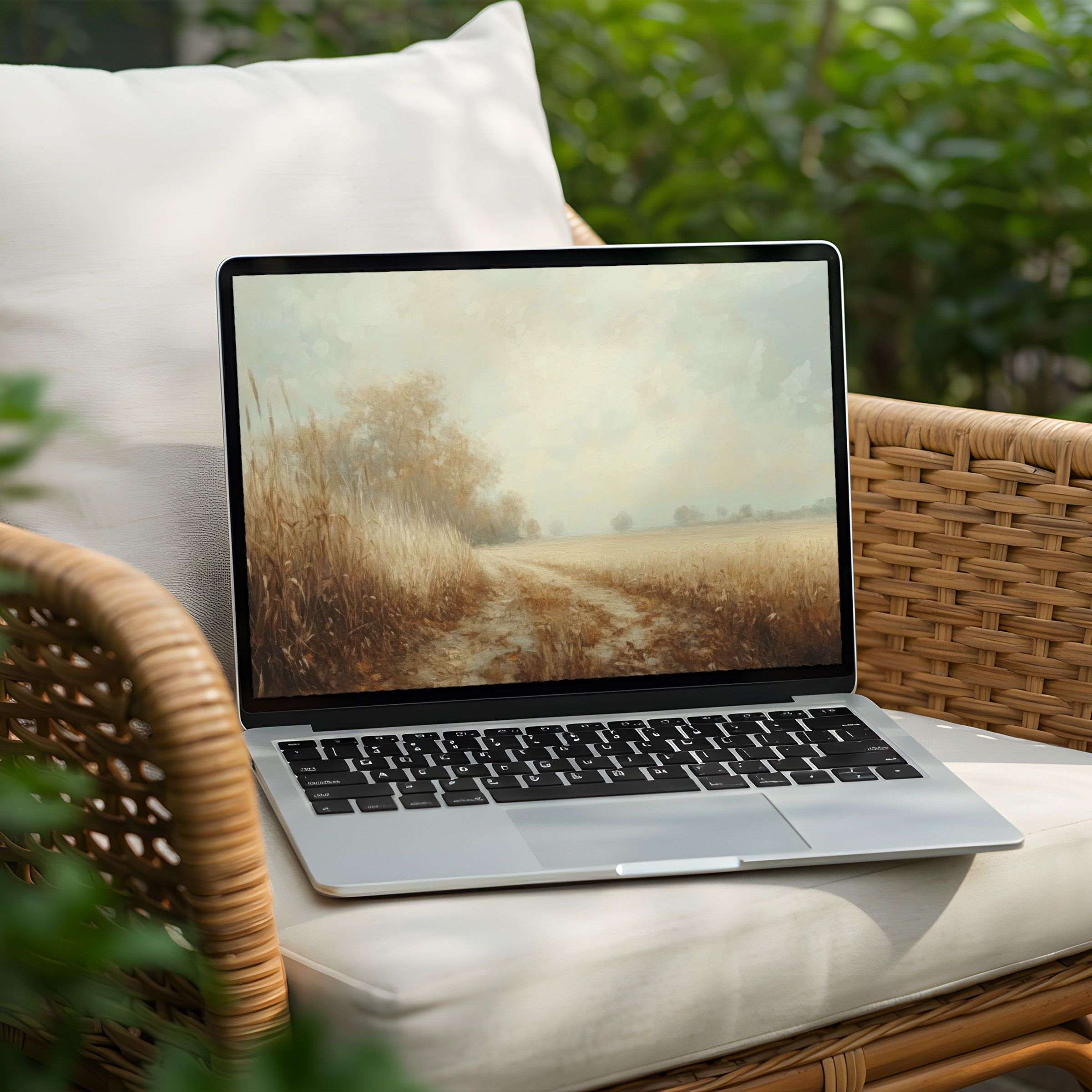 Serene wheat field desktop background for PC or Laptop instant download to inspire calm elegance and mindfulness in your space