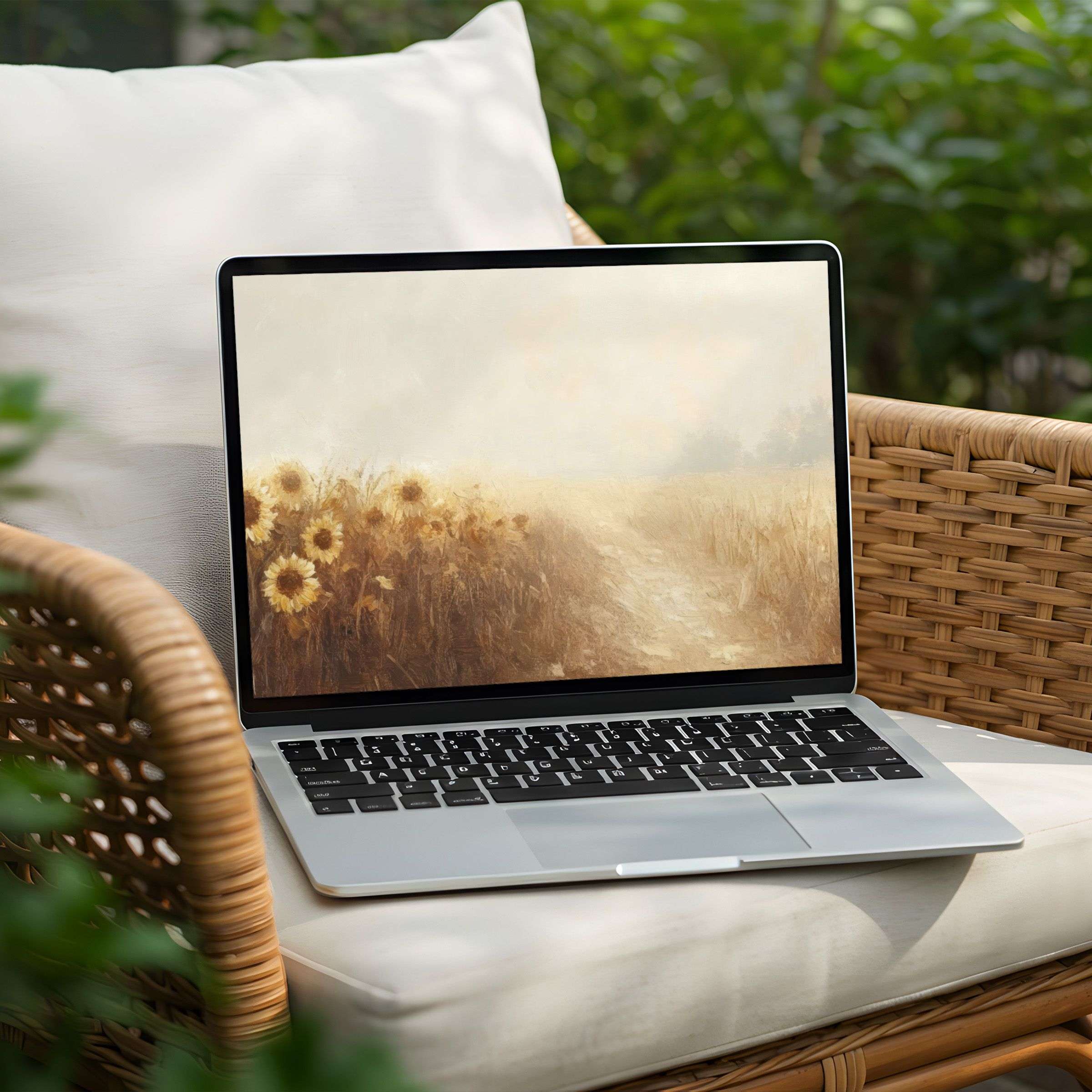 Elegant sunflower field desktop background for instant download on PC or Laptop inspiring calm and mindful aesthetics